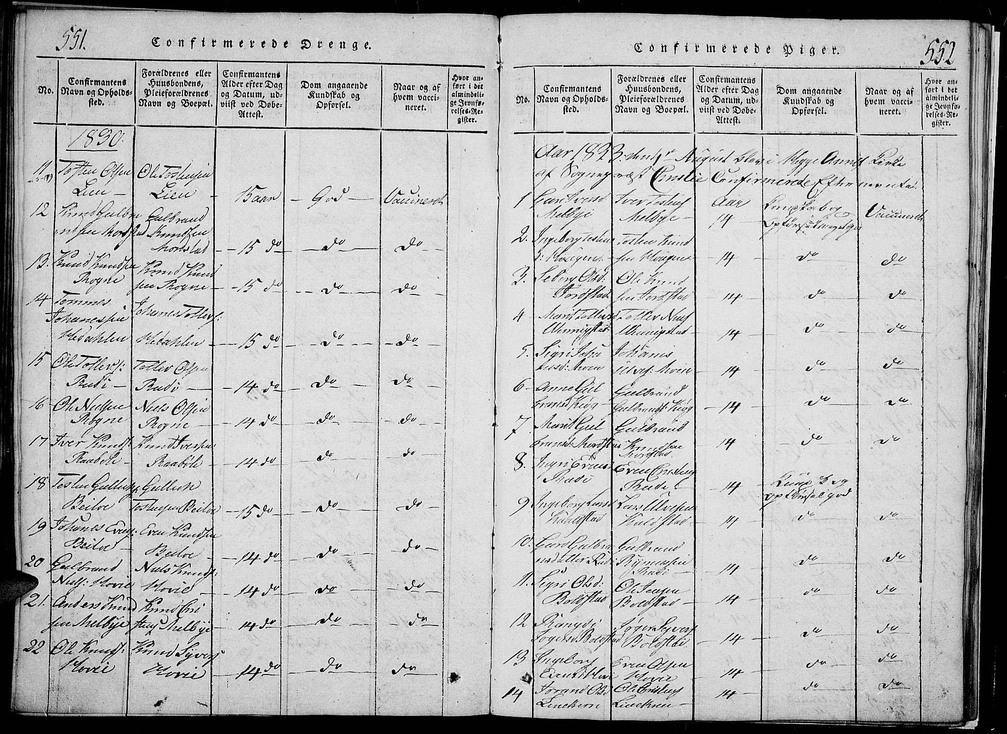 Slidre prestekontor, SAH/PREST-134/H/Ha/Hab/L0002: Parish register (copy) no. 2, 1814-1839, p. 551-552