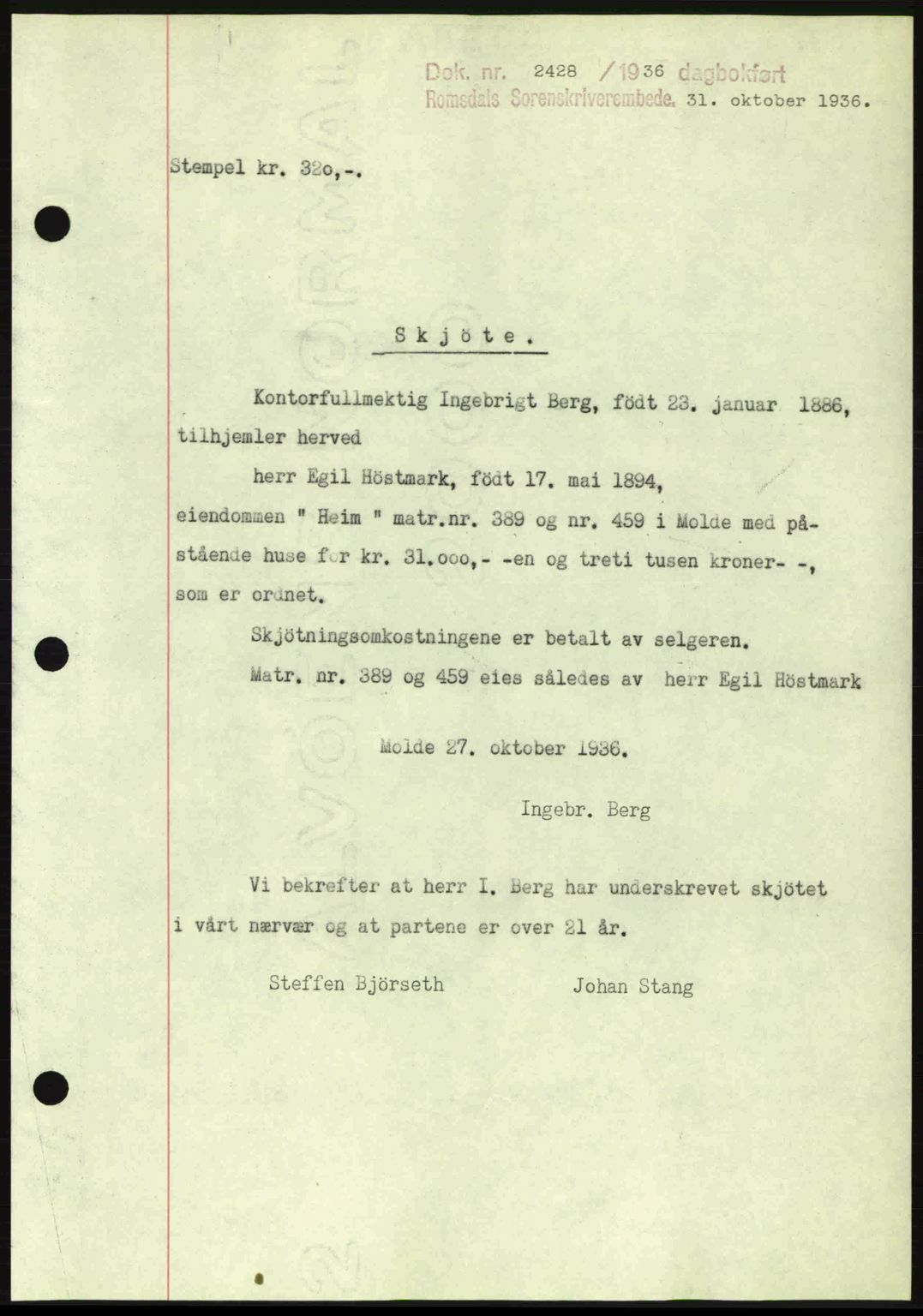 Romsdal sorenskriveri, SAT/A-4149/1/2/2C: Mortgage book no. A2, 1936-1937, Diary no: : 2428/1936