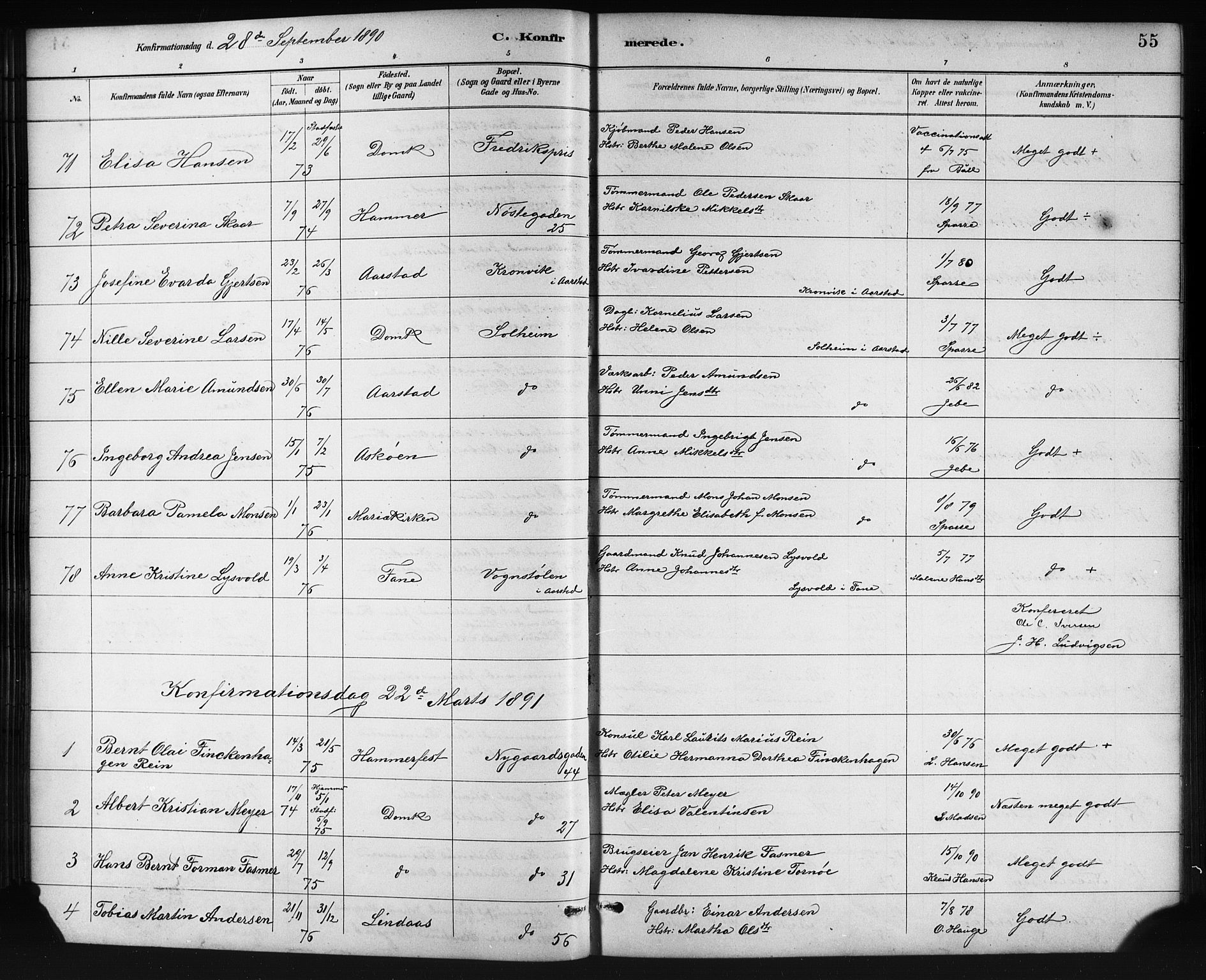 Johanneskirken sokneprestembete, SAB/A-76001/H/Hab: Parish register (copy) no. B 1, 1885-1907, p. 55