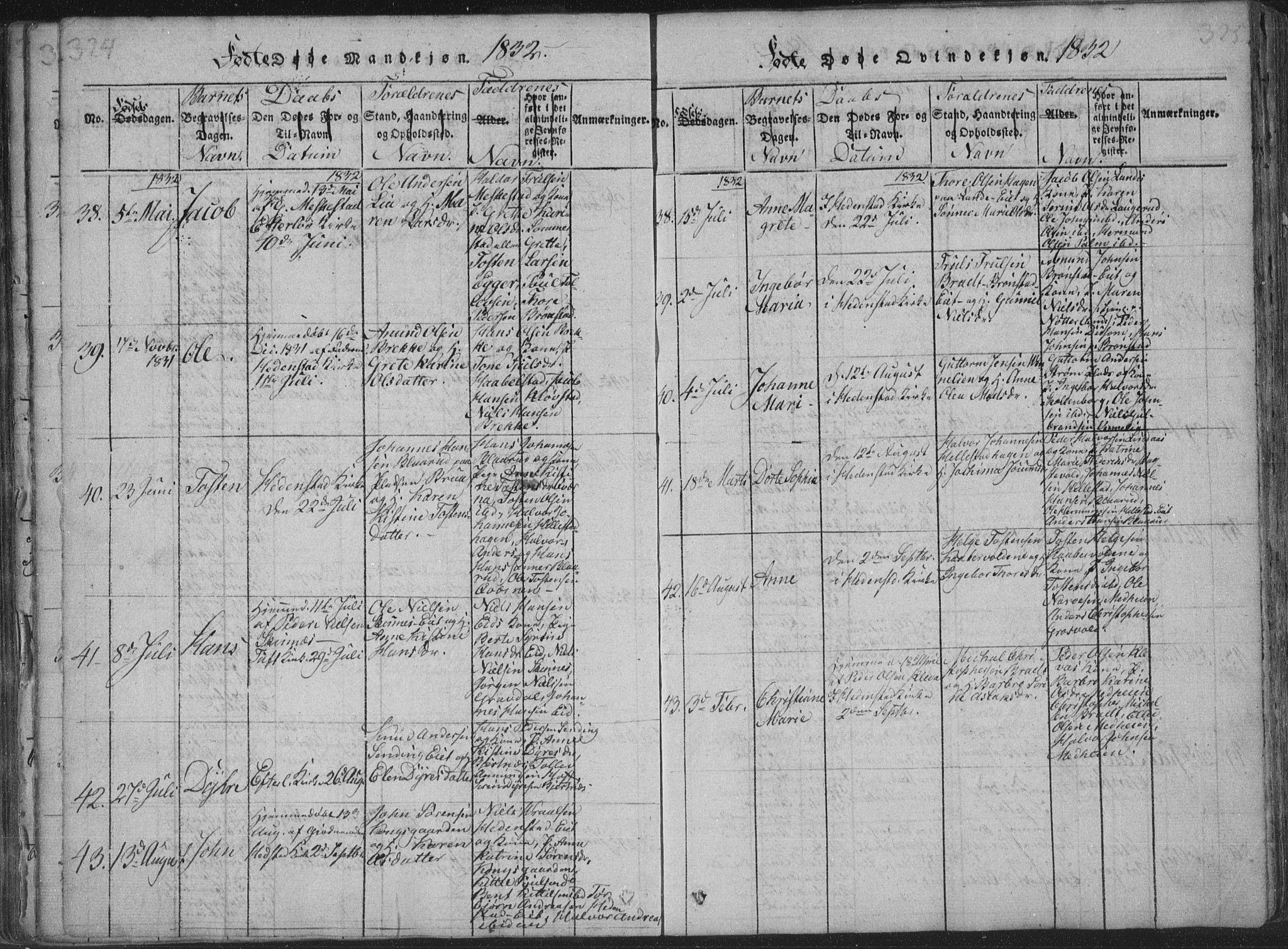 Sandsvær kirkebøker, AV/SAKO-A-244/F/Fa/L0004: Parish register (official) no. I 4, 1817-1839, p. 324-325