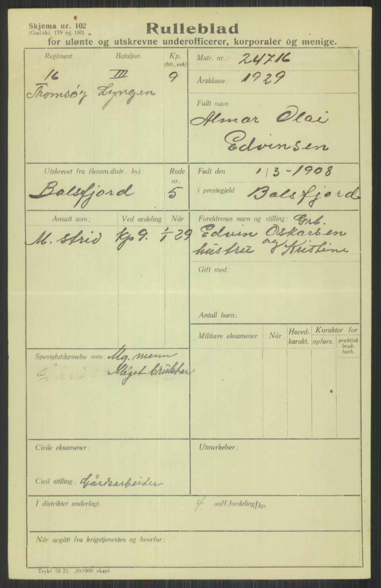 Forsvaret, Troms infanteriregiment nr. 16, AV/RA-RAFA-3146/P/Pa/L0013/0004: Rulleblad / Rulleblad for regimentets menige mannskaper, årsklasse 1929, 1929, p. 193