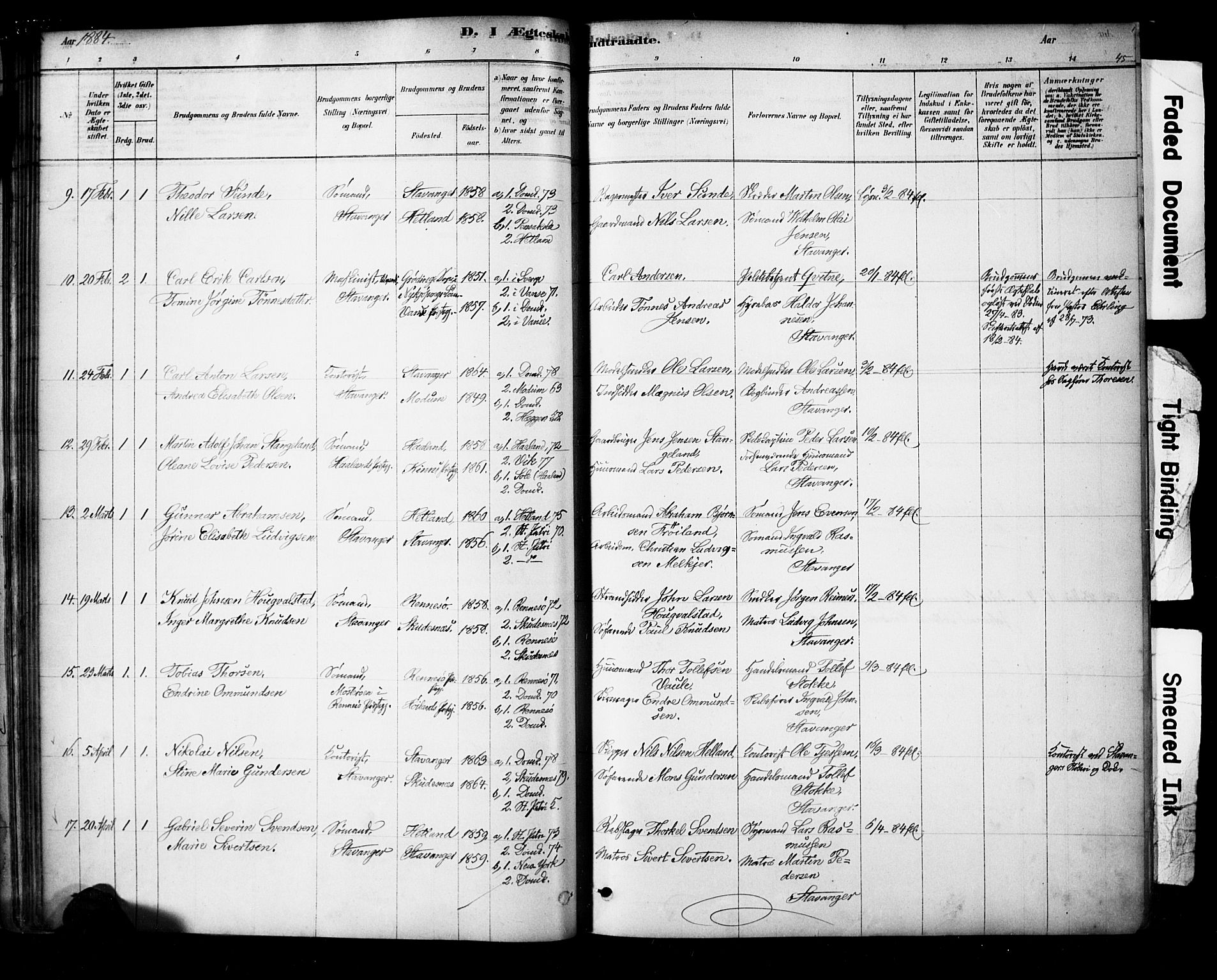 Domkirken sokneprestkontor, AV/SAST-A-101812/001/30/30BA/L0029: Parish register (official) no. A 28, 1878-1904, p. 45