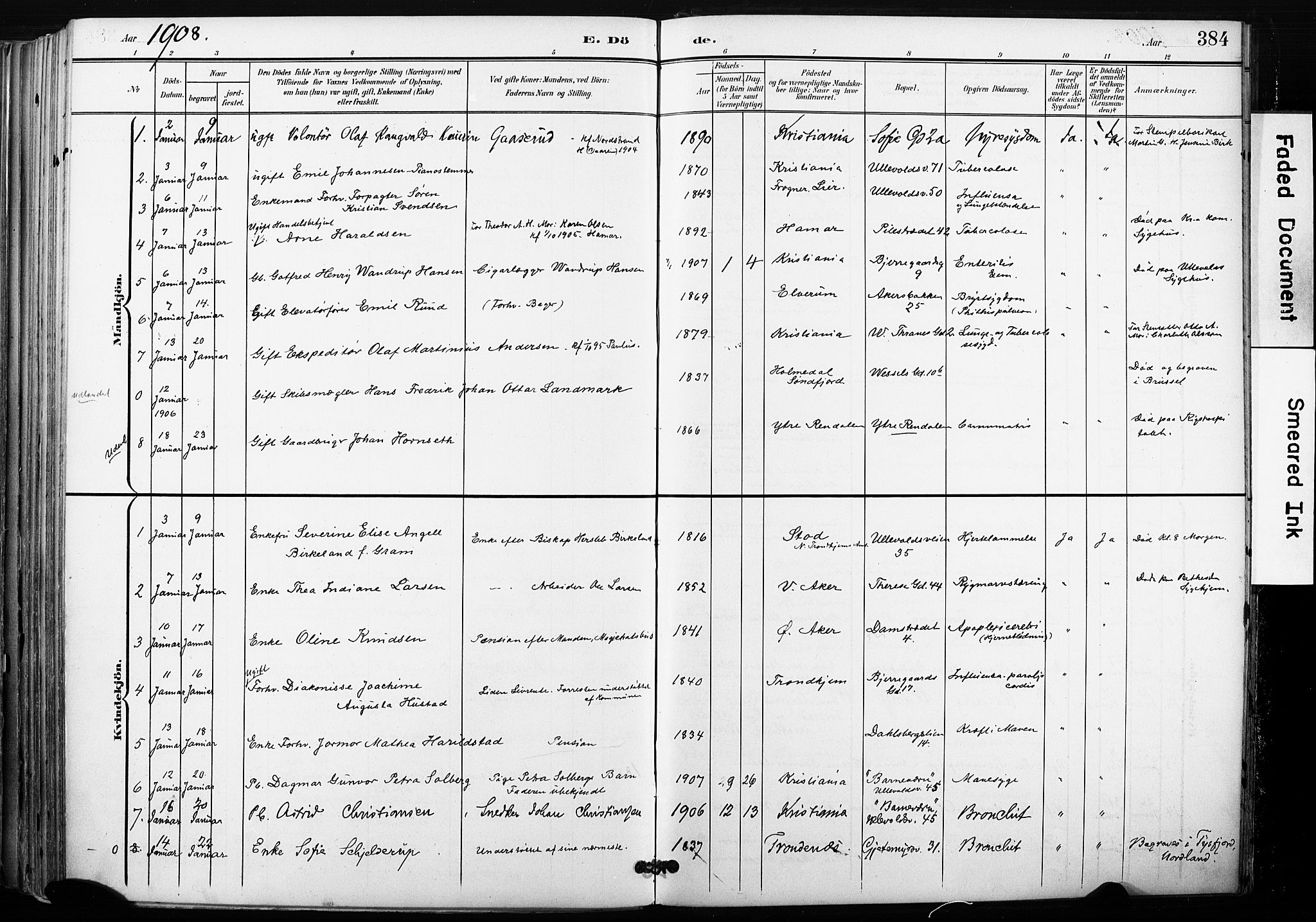 Gamle Aker prestekontor Kirkebøker, SAO/A-10617a/F/L0013: Parish register (official) no. 13, 1901-1908, p. 384