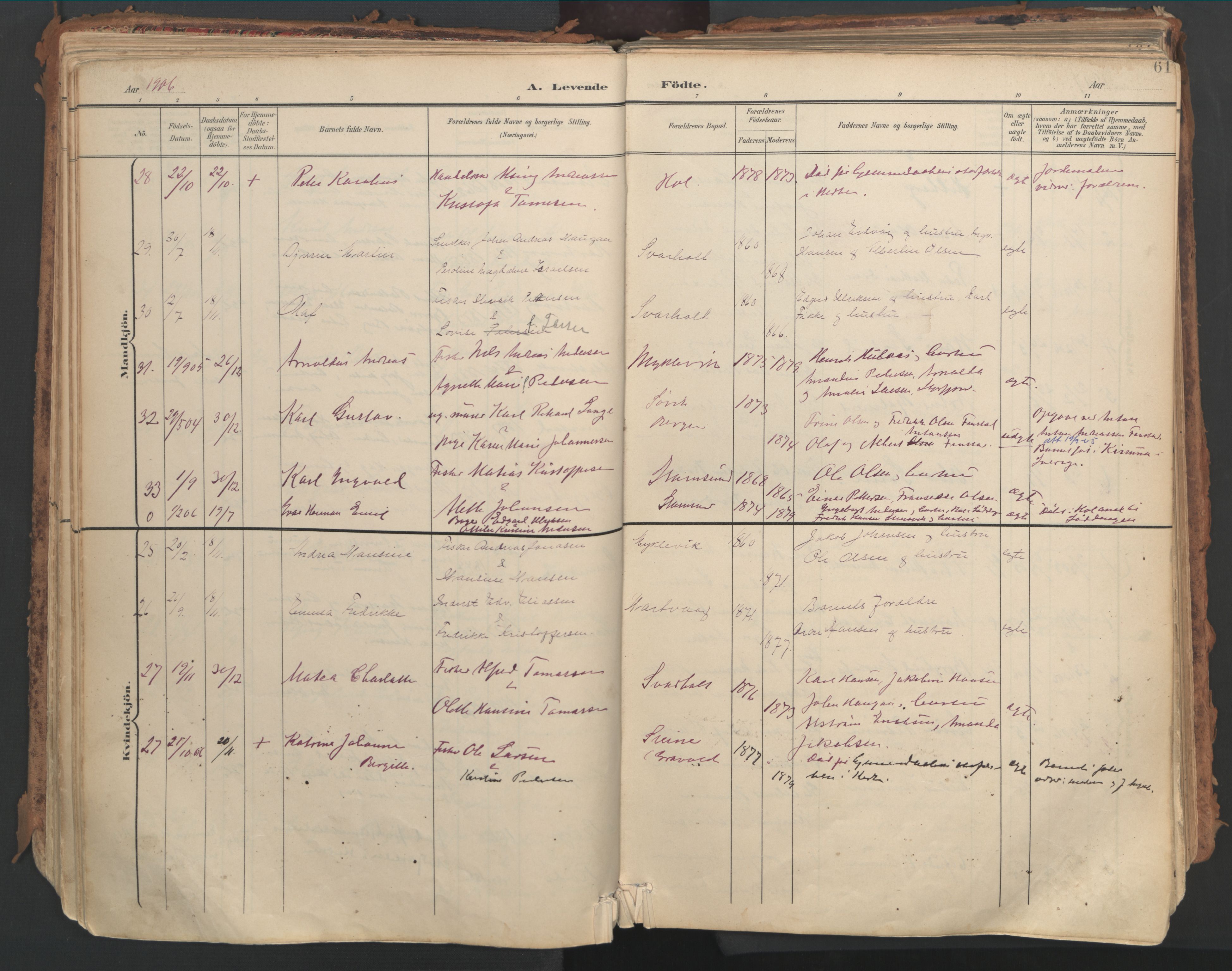 Ministerialprotokoller, klokkerbøker og fødselsregistre - Nordland, AV/SAT-A-1459/882/L1180: Parish register (official) no. 882A02, 1897-1913, p. 61