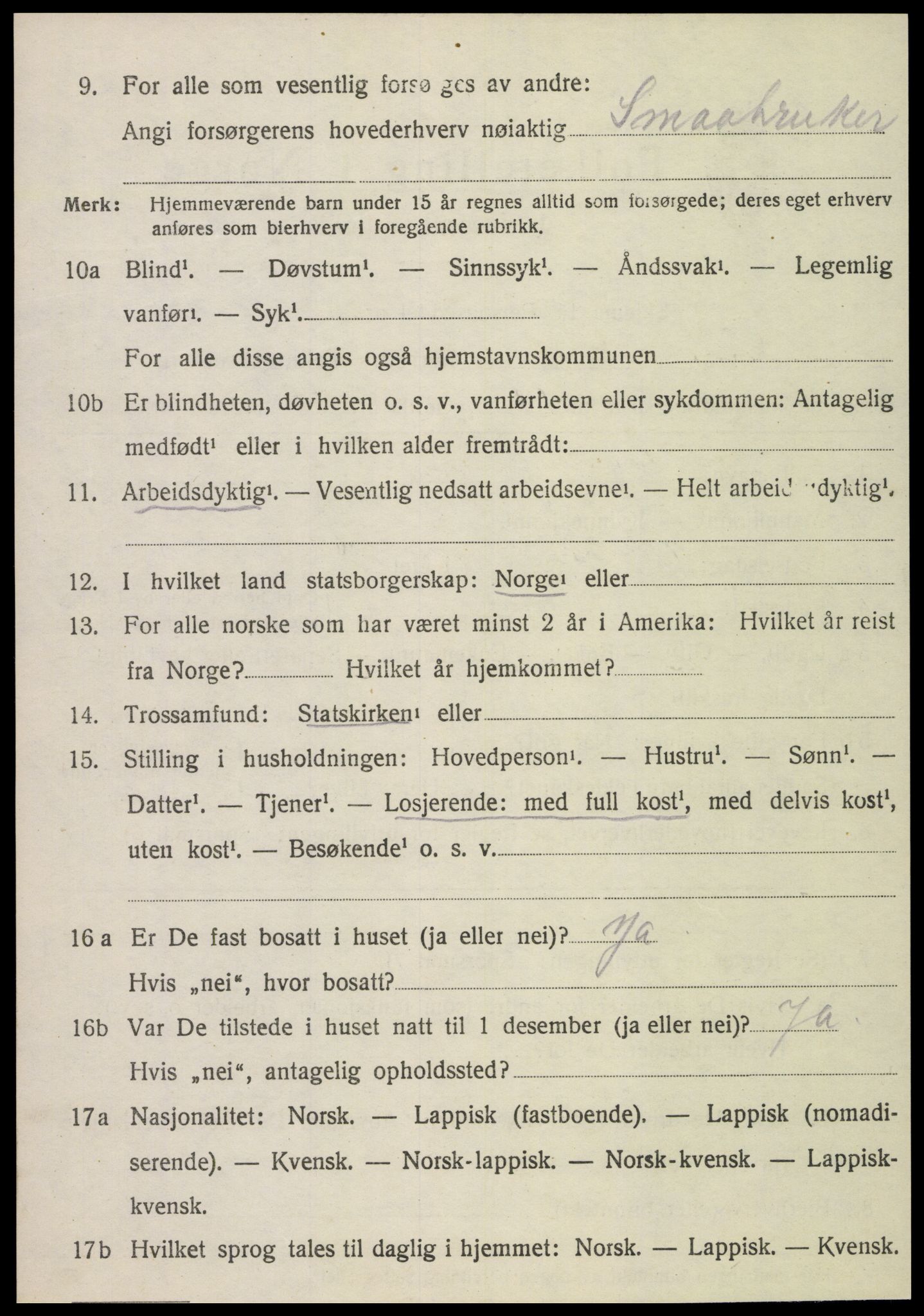 SAT, 1920 census for Kvam, 1920, p. 1788