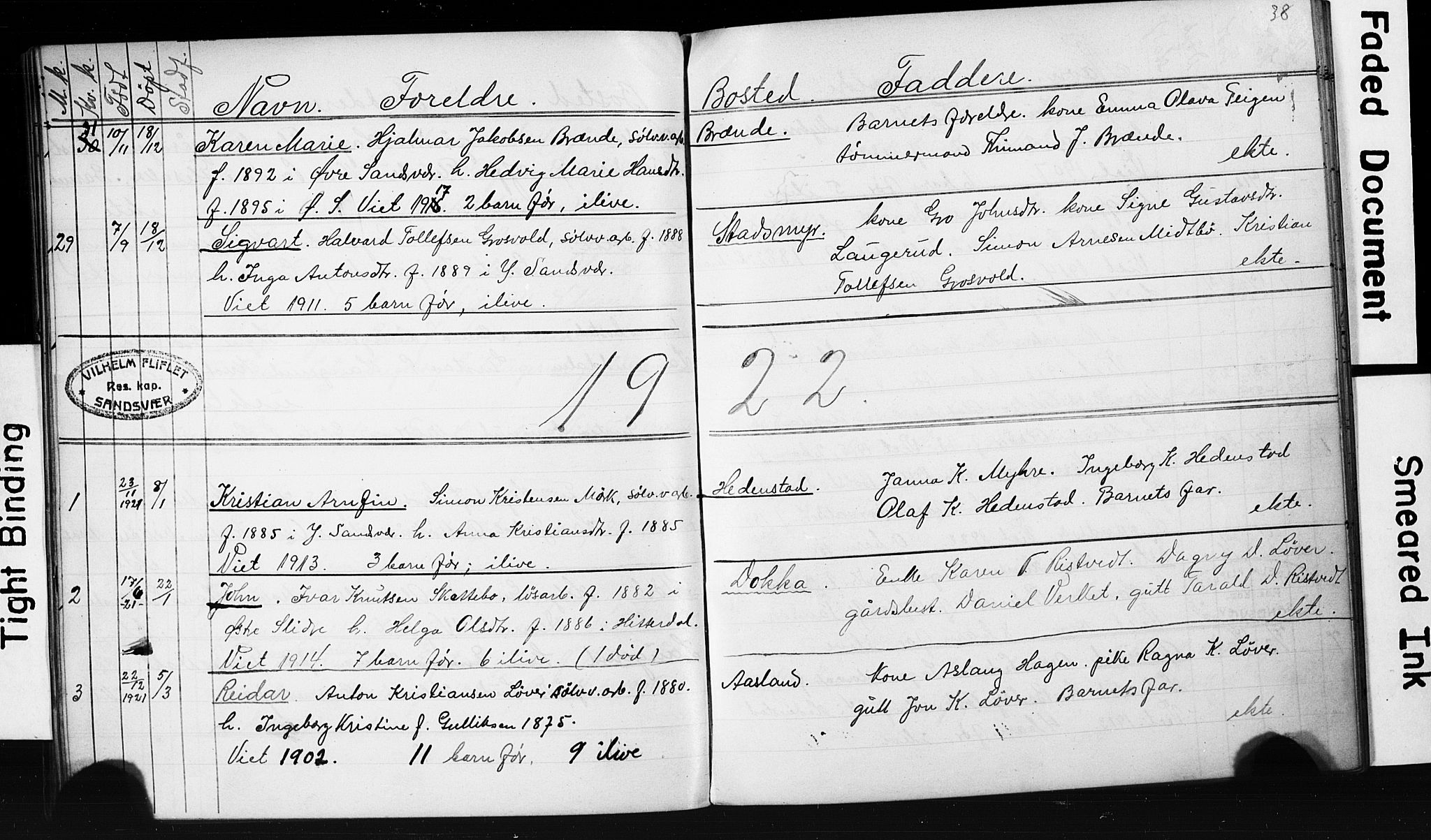 Sandsvær kirkebøker, AV/SAKO-A-244/G/Gd/L0004b: Parish register (copy) no. IV 4B, 1918-1925, p. 38