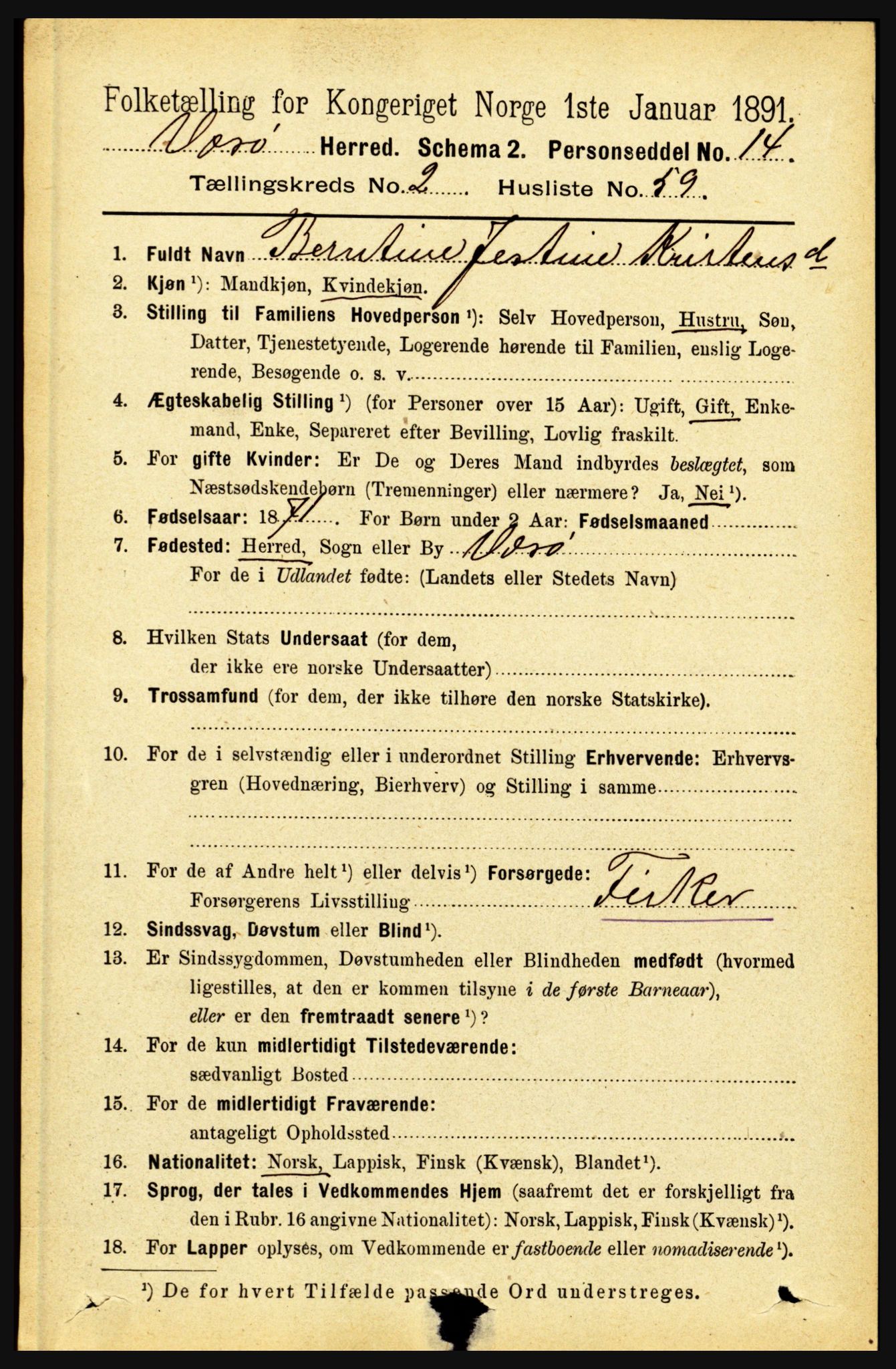 RA, 1891 census for 1857 Værøy, 1891, p. 698