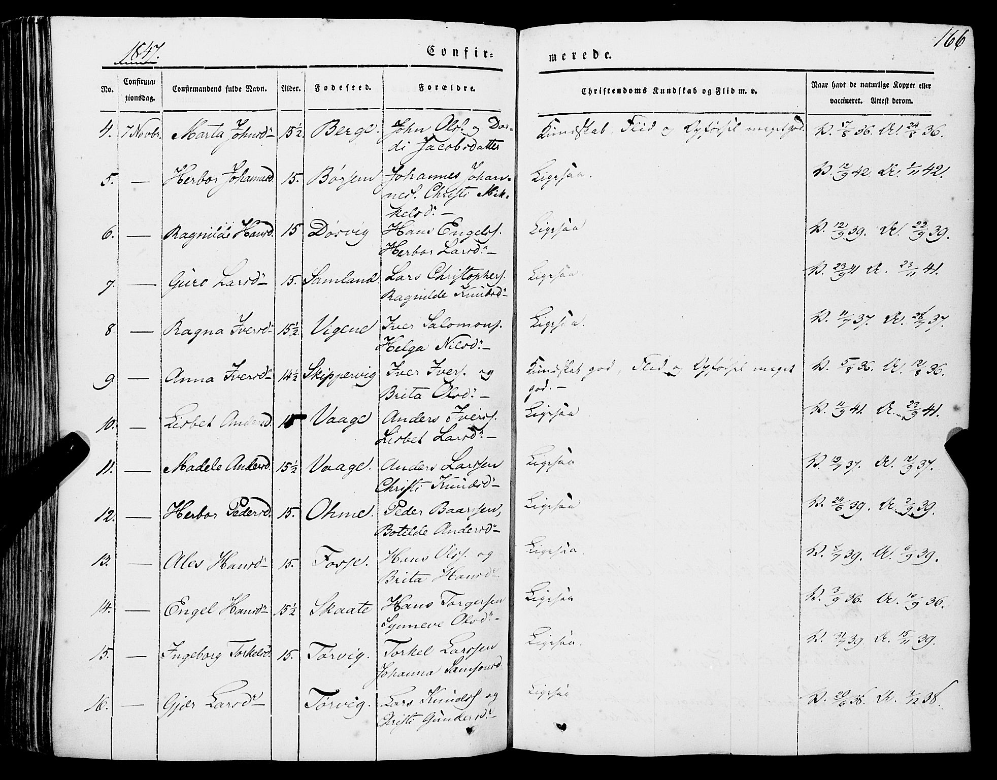 Strandebarm sokneprestembete, AV/SAB-A-78401/H/Haa: Parish register (official) no. A 7, 1844-1872, p. 166
