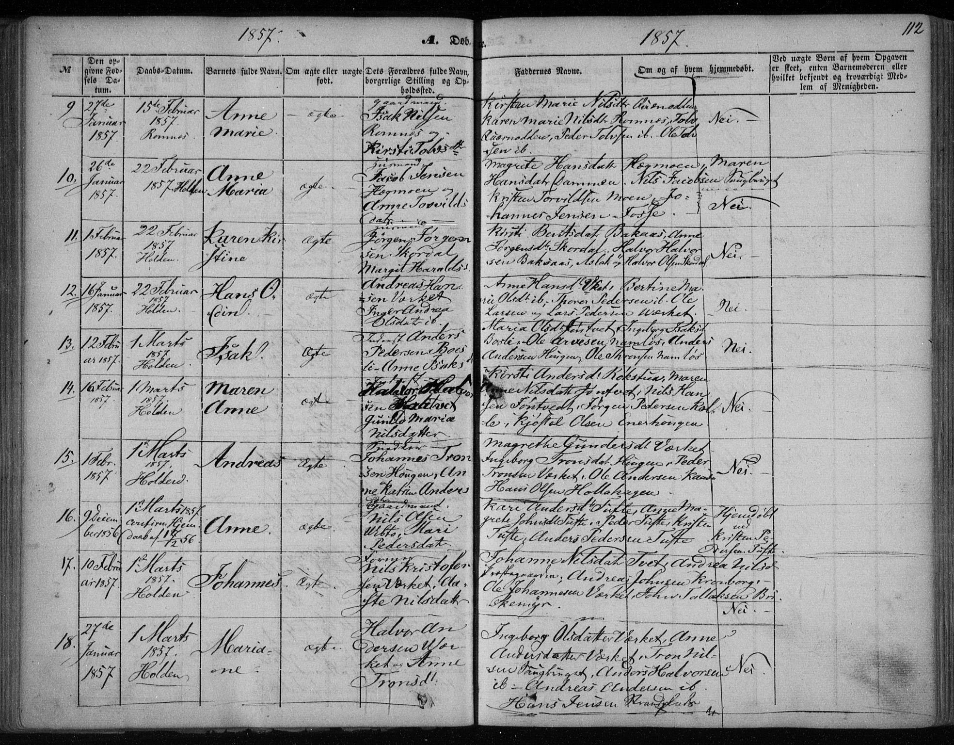 Holla kirkebøker, SAKO/A-272/F/Fa/L0005: Parish register (official) no. 5, 1849-1860, p. 112