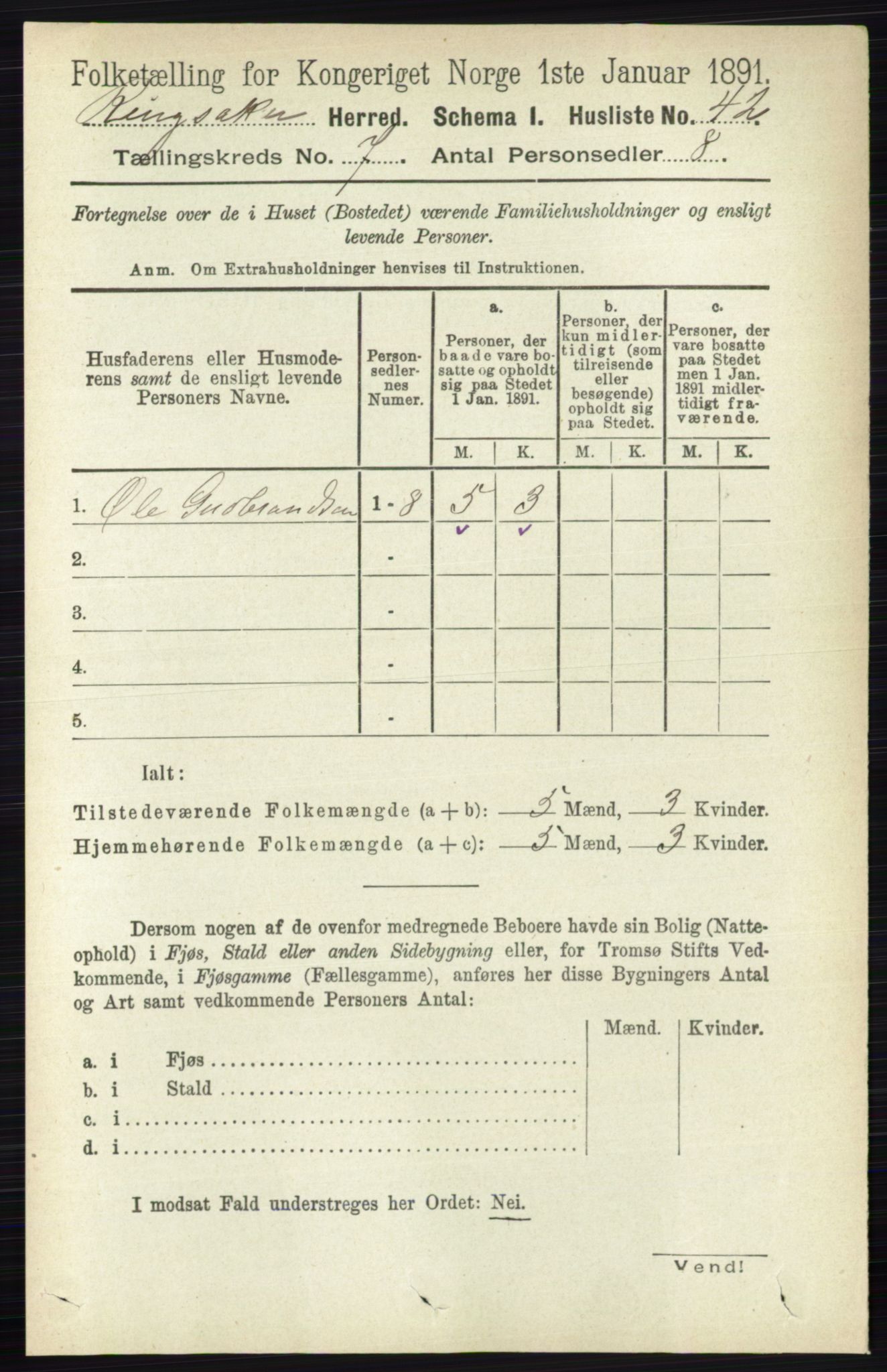 RA, 1891 census for 0412 Ringsaker, 1891, p. 3832