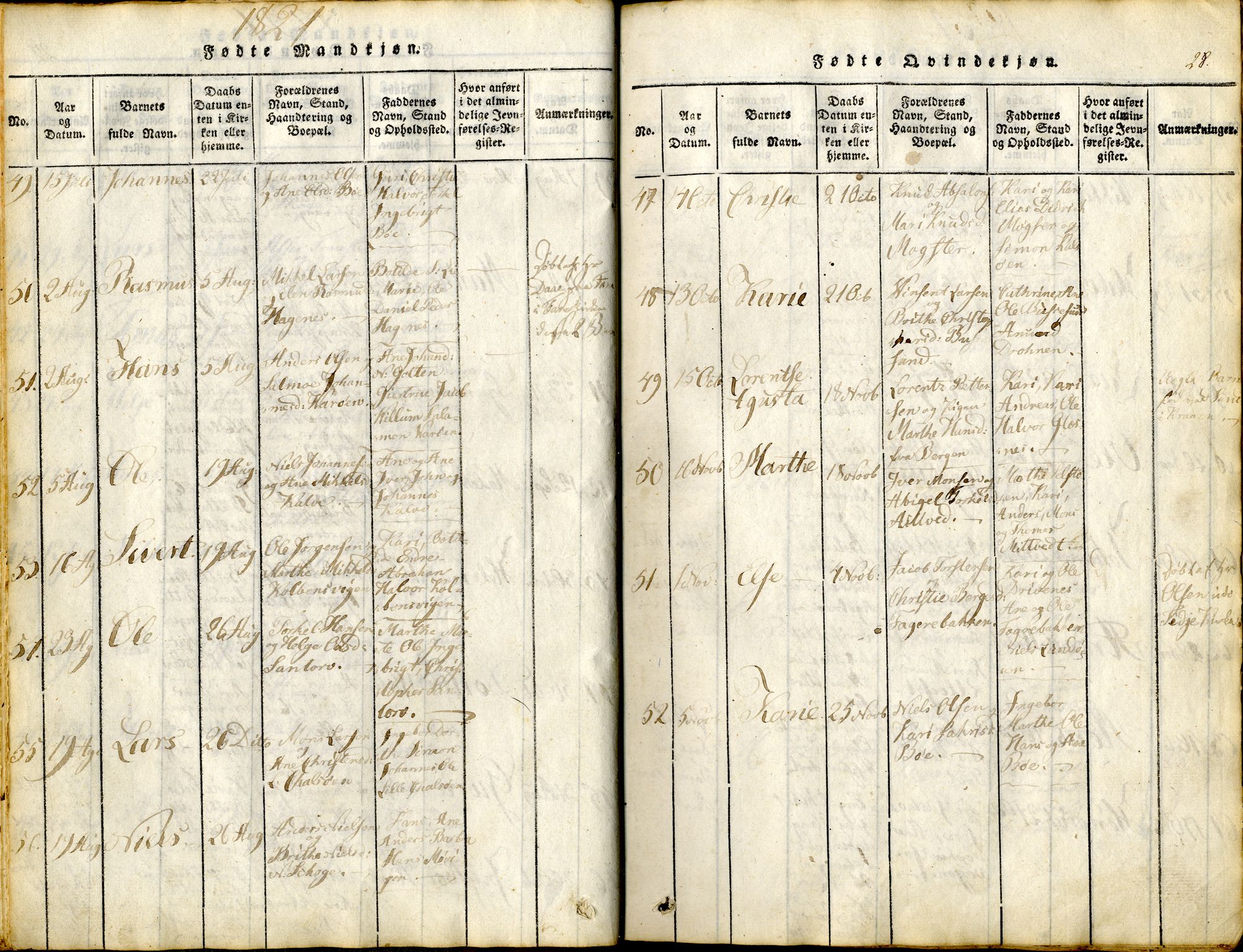 Sund sokneprestembete, AV/SAB-A-99930: Parish register (official) no. A 11, 1814-1825, p. 28