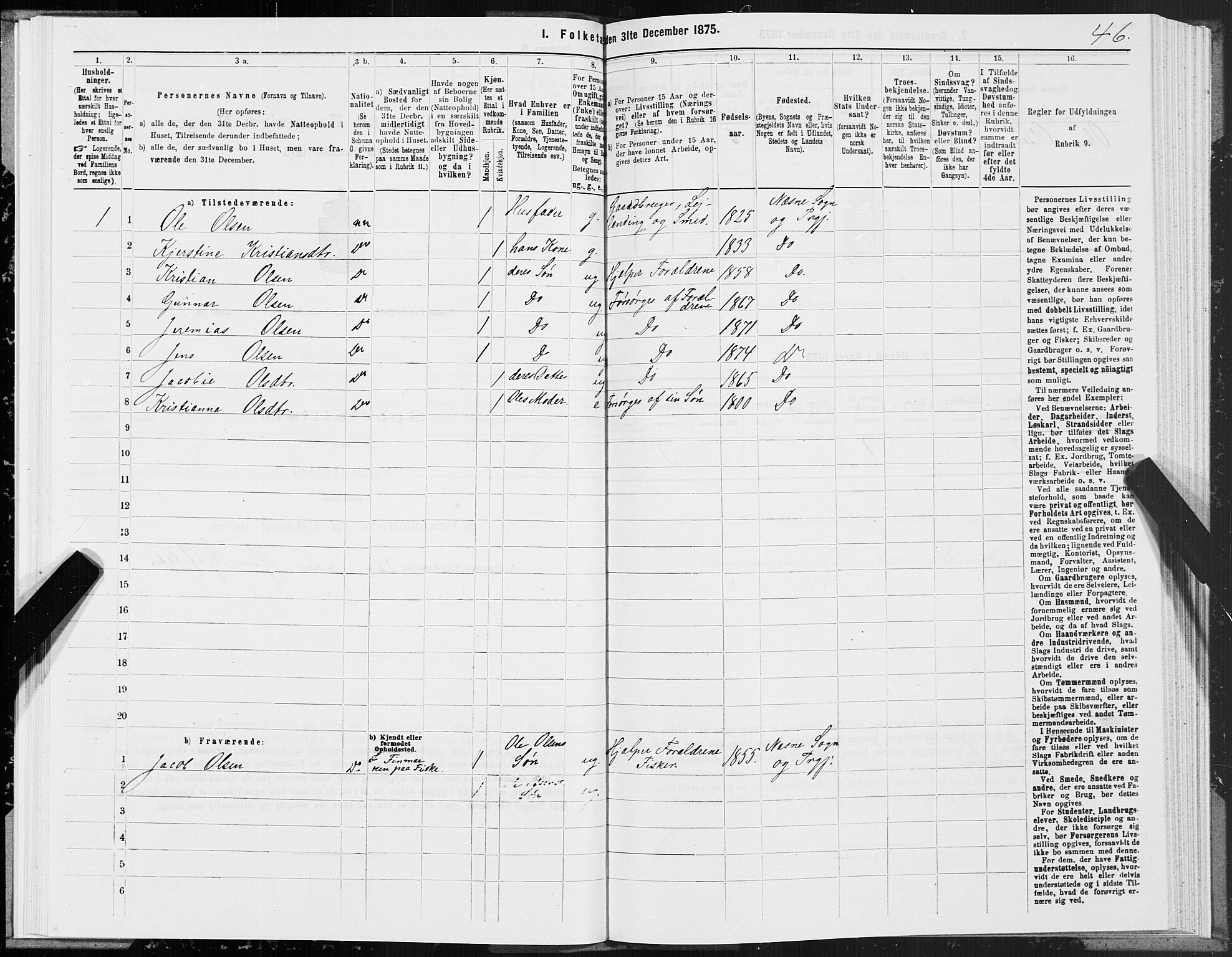 SAT, 1875 census for 1828P Nesna, 1875, p. 4046