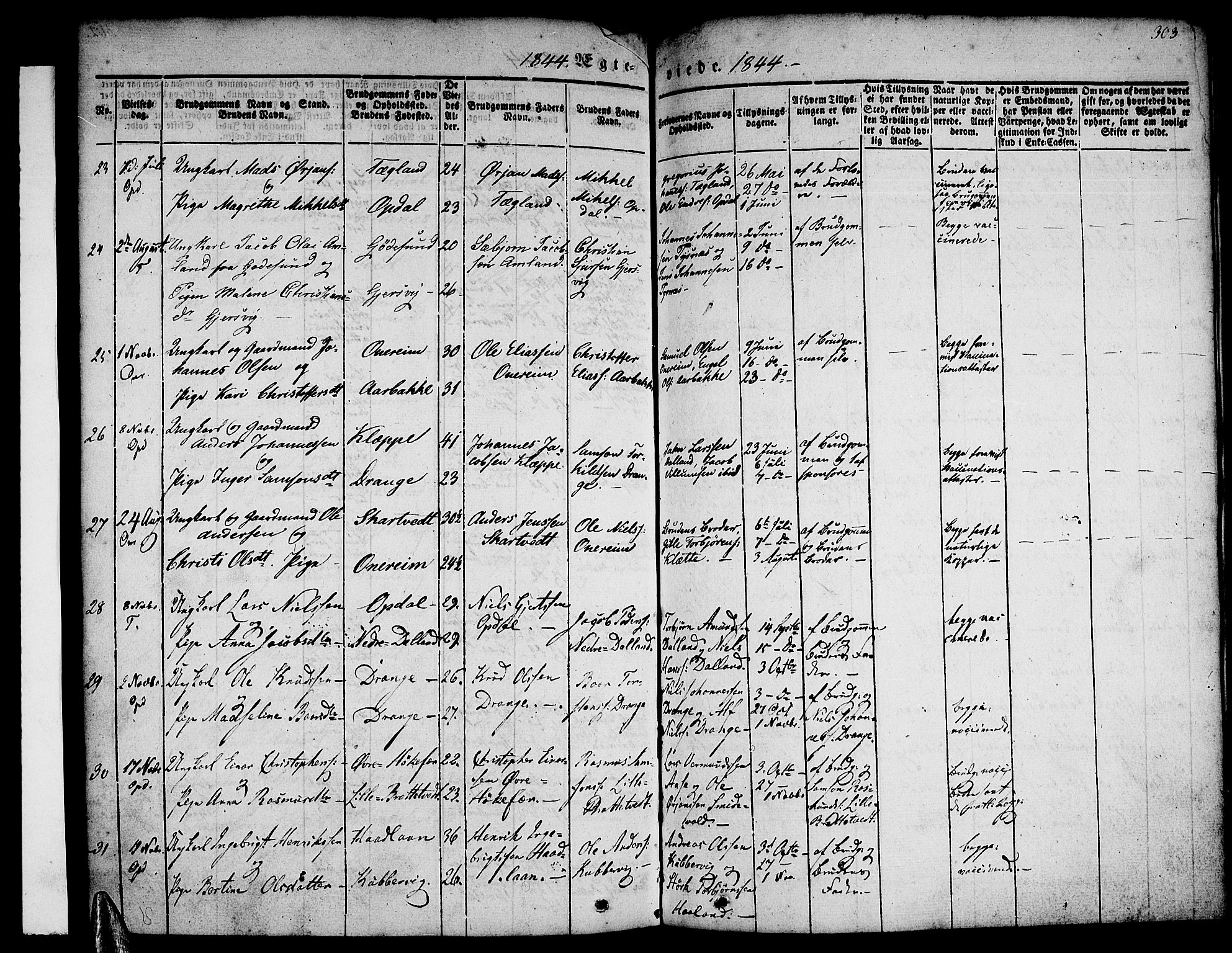 Tysnes sokneprestembete, AV/SAB-A-78601/H/Haa: Parish register (official) no. A 9, 1837-1848, p. 303