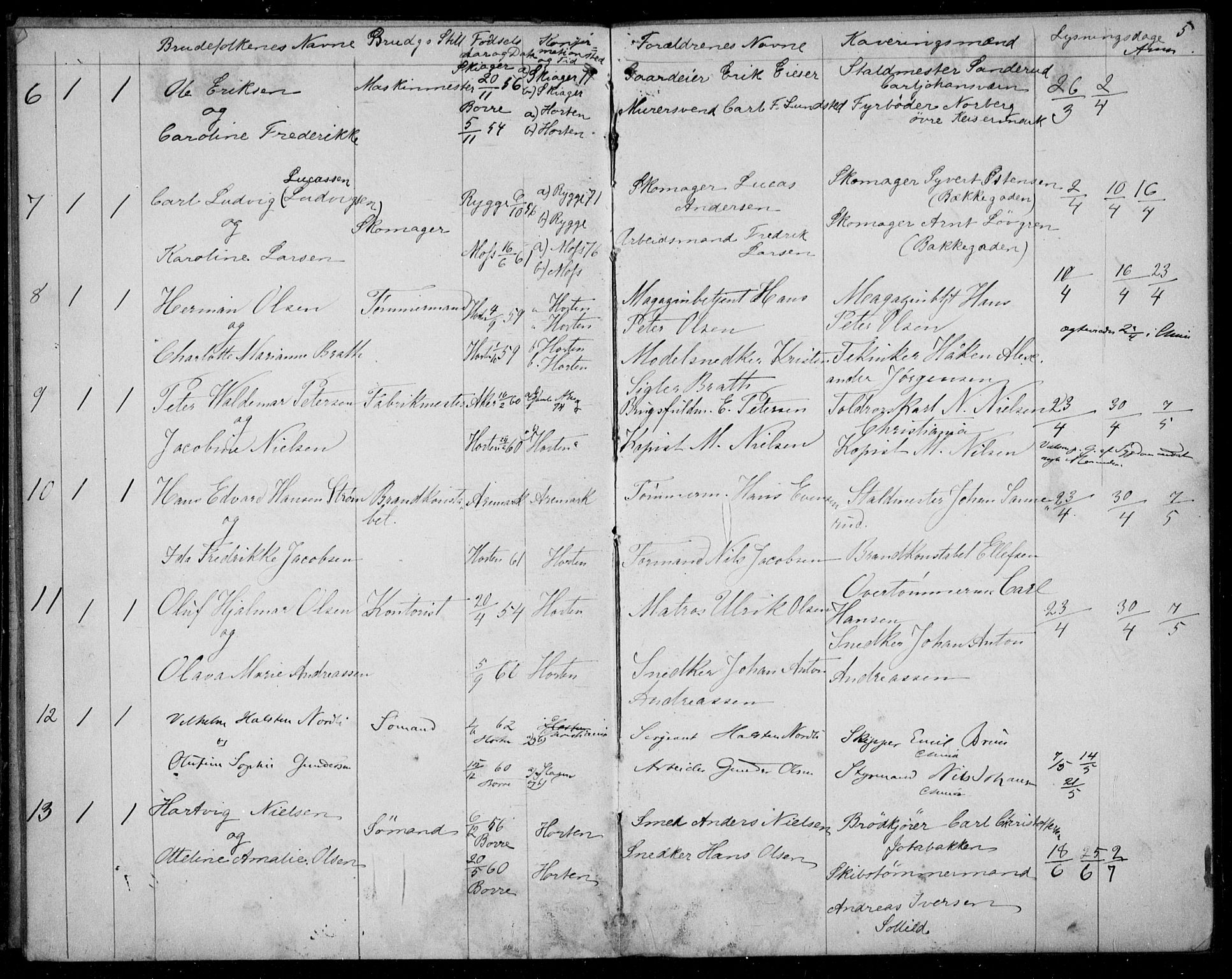 Horten kirkebøker, AV/SAKO-A-348/H/Ha/L0002: Banns register no. 2, 1881-1891, p. 5
