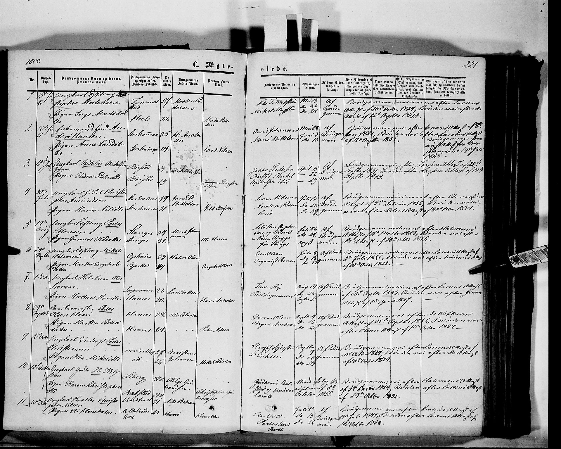 Vang prestekontor, Hedmark, SAH/PREST-008/H/Ha/Haa/L0012: Parish register (official) no. 12, 1855-1870, p. 221