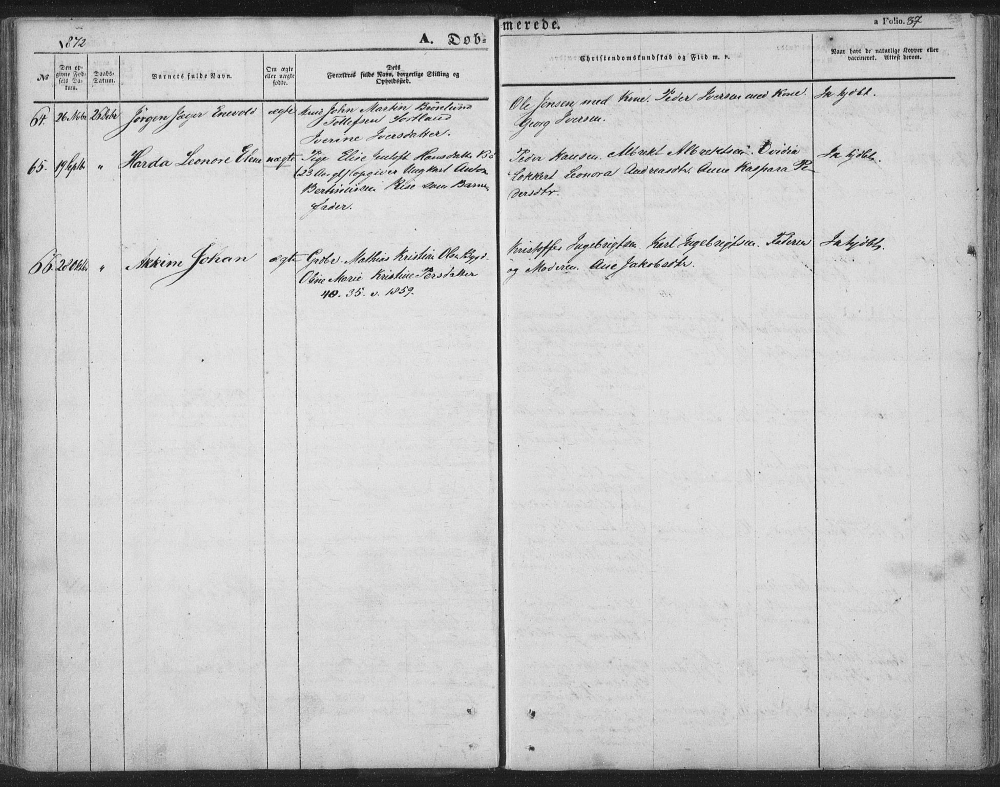 Ministerialprotokoller, klokkerbøker og fødselsregistre - Nordland, AV/SAT-A-1459/895/L1369: Parish register (official) no. 895A04, 1852-1872, p. 87