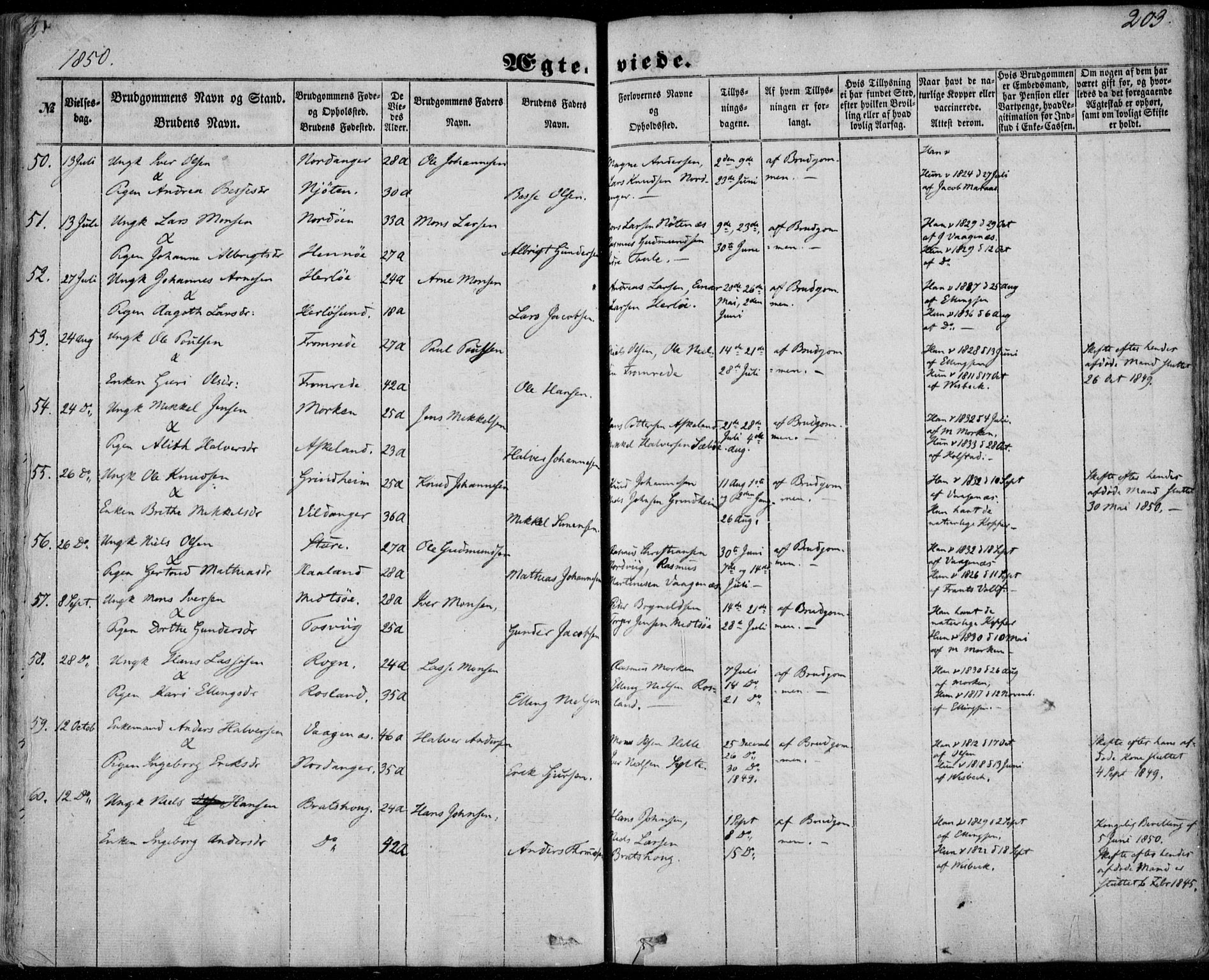 Manger sokneprestembete, SAB/A-76801/H/Haa: Parish register (official) no. A 6, 1849-1859, p. 203