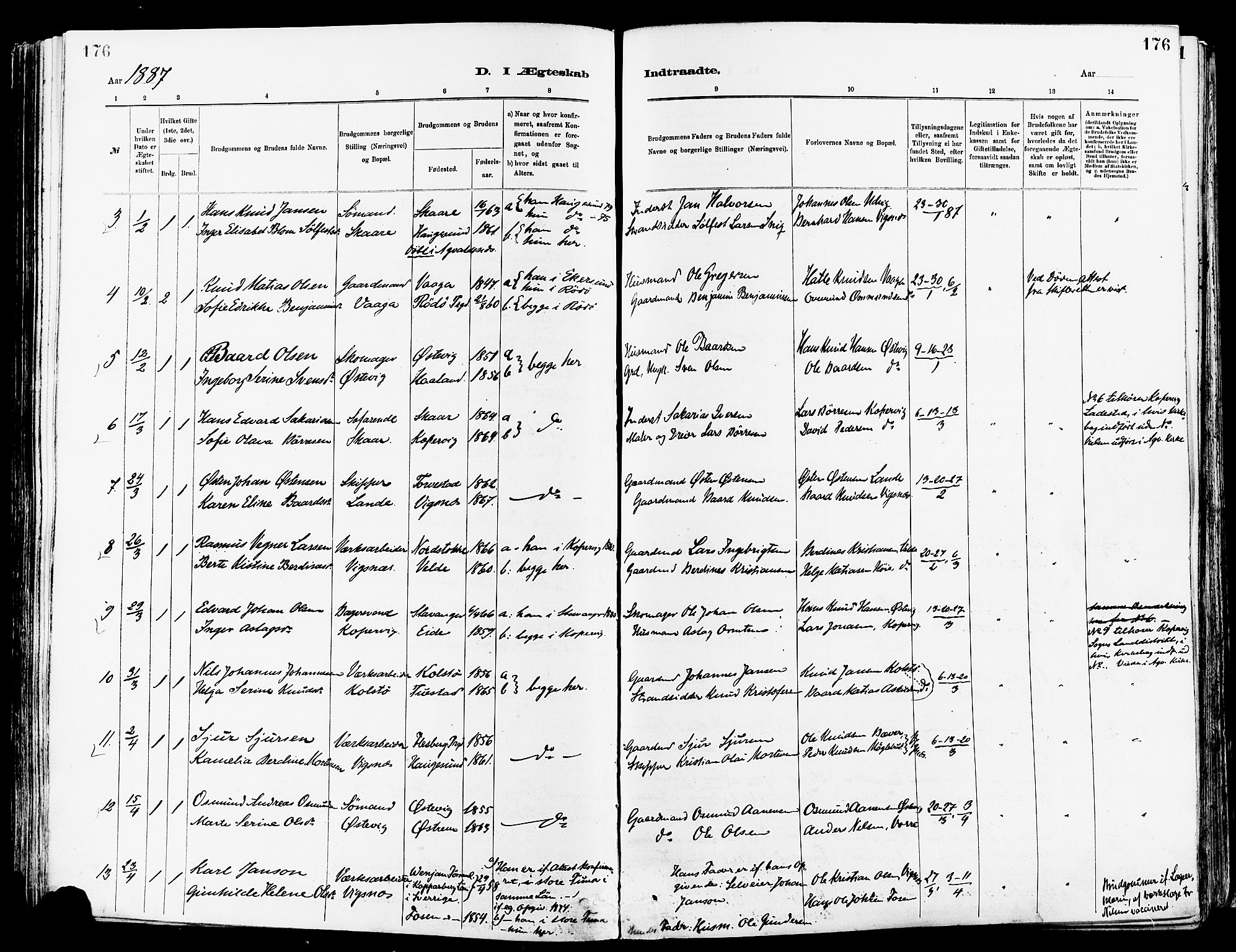 Avaldsnes sokneprestkontor, AV/SAST-A -101851/H/Ha/Haa/L0015: Parish register (official) no. A 15, 1880-1906, p. 176