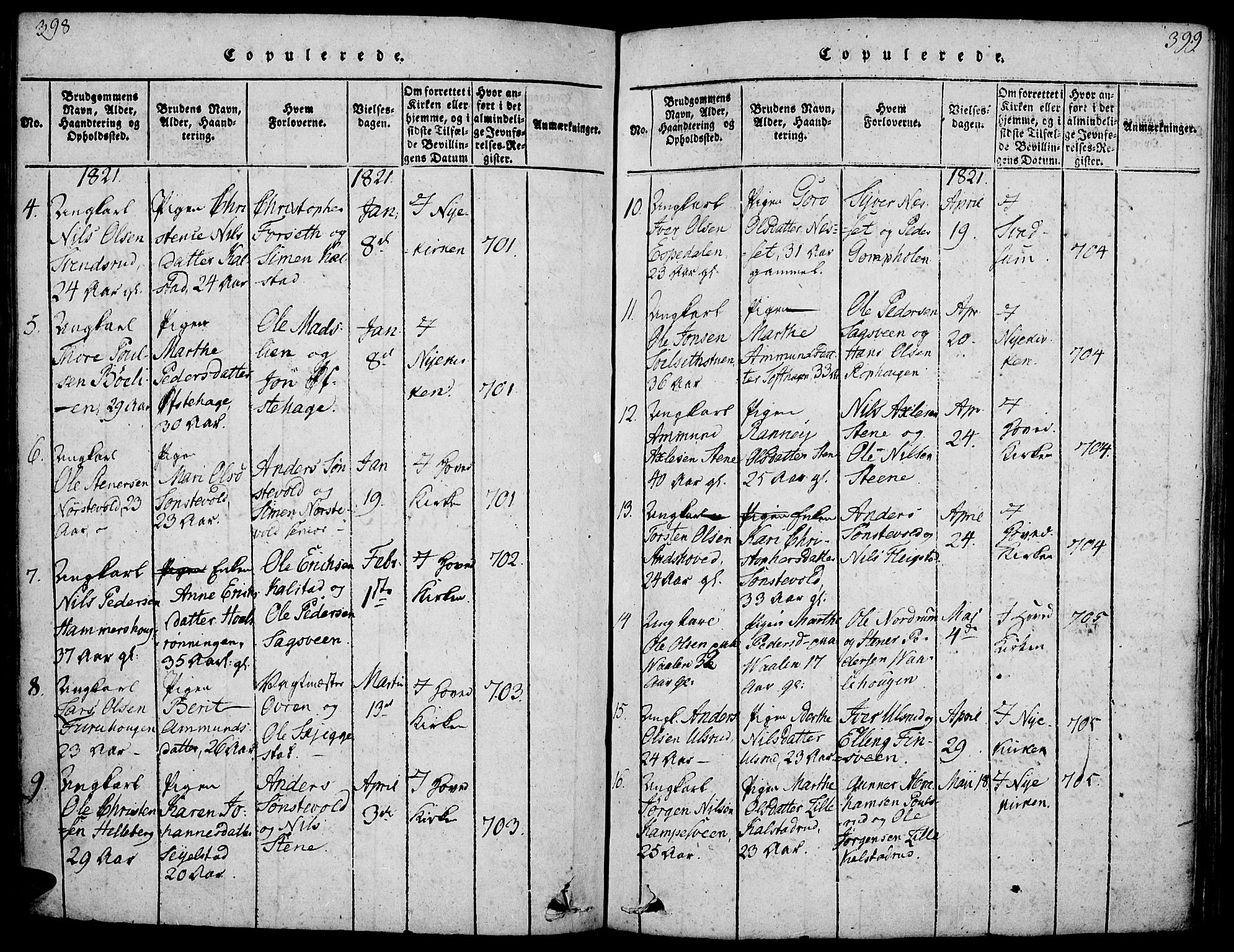 Gausdal prestekontor, SAH/PREST-090/H/Ha/Haa/L0005: Parish register (official) no. 5, 1817-1829, p. 398-399