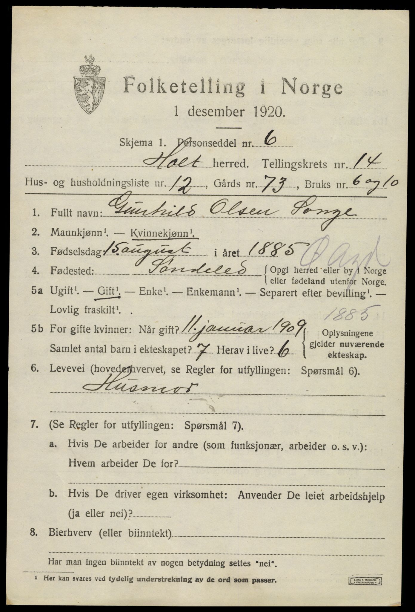 SAK, 1920 census for Holt, 1920, p. 8114