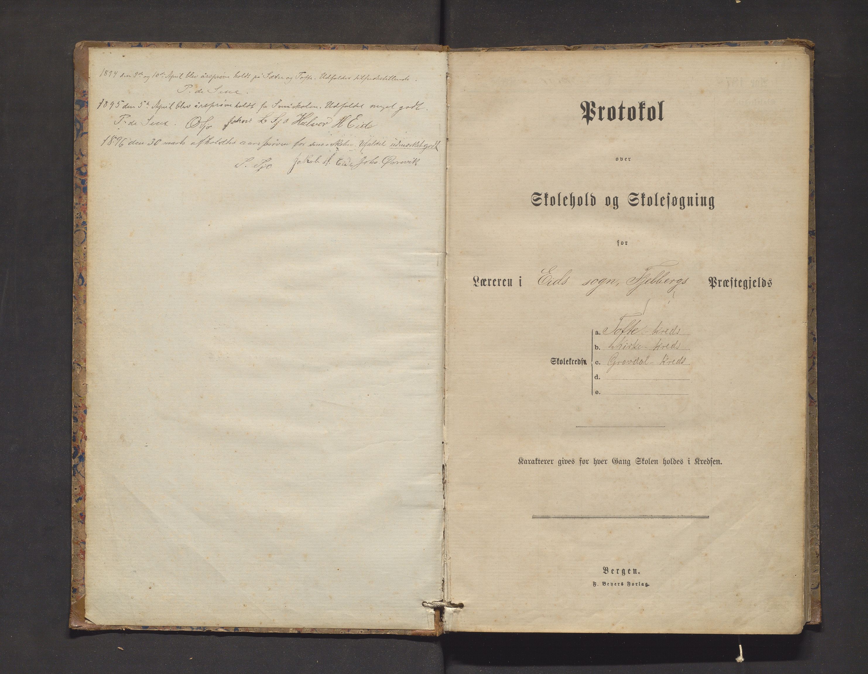 Fjelberg kommune. Barneskulane, IKAH/1213-231/F/Fb/L0005: Skuleprotokoll for Tofte, Kyrkjekrinsen, Gravdal og Sætre krinsar, 1878-1916