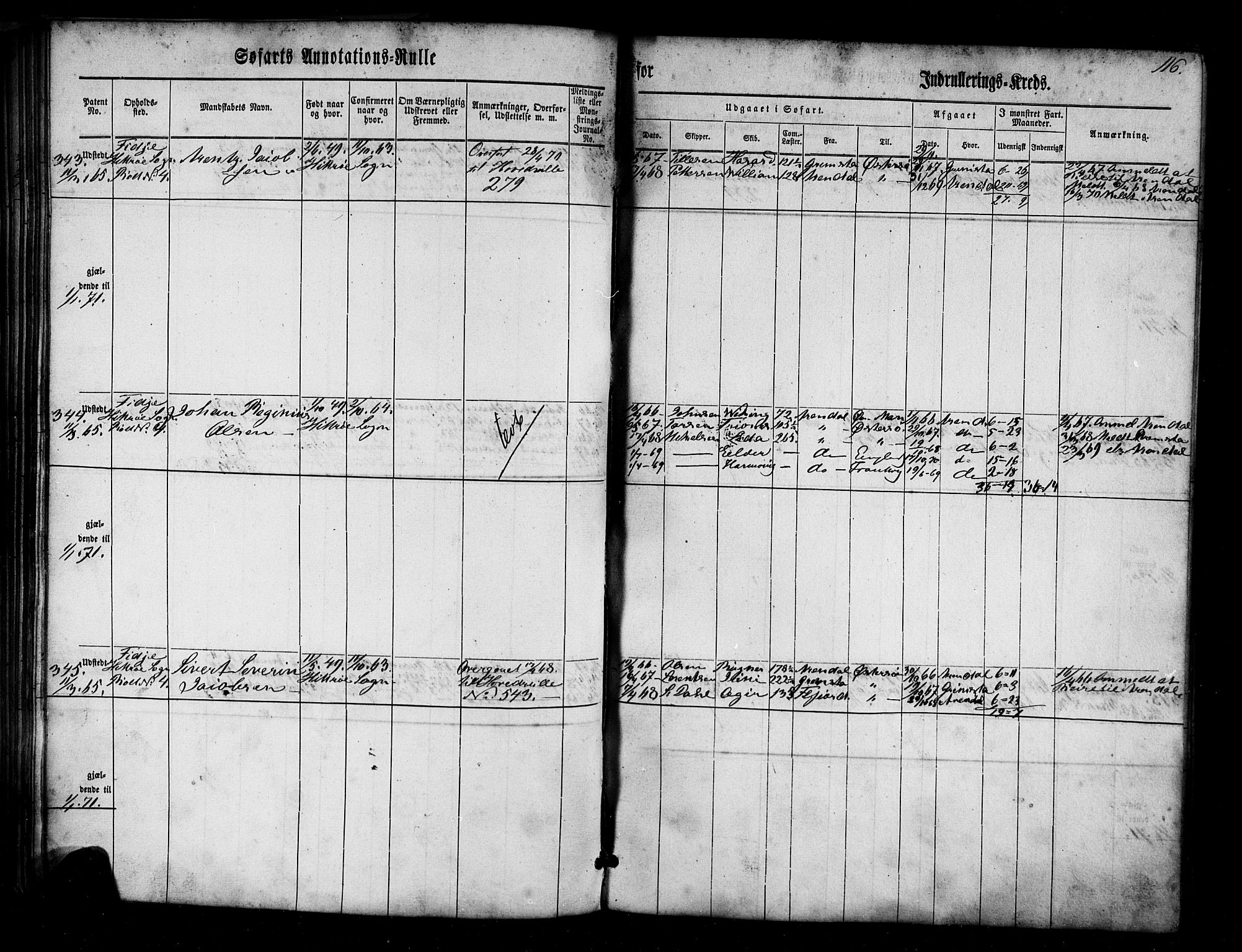 Flekkefjord mønstringskrets, AV/SAK-2031-0018/F/Fa/L0004: Annotasjonsrulle nr 1-435 med register, Æ-1, 1860-1867, p. 135