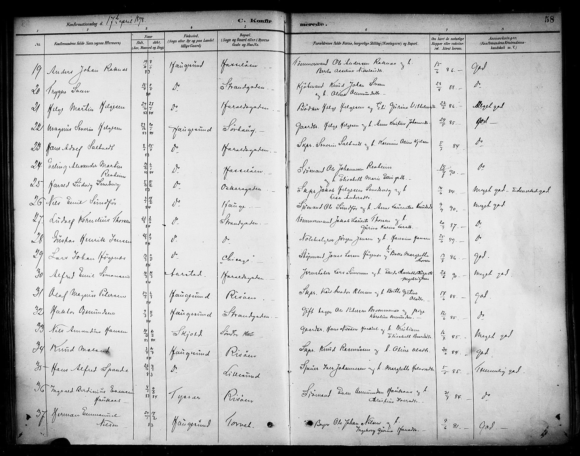Haugesund sokneprestkontor, AV/SAST-A -101863/H/Ha/Haa/L0005: Parish register (official) no. A 5, 1891-1903, p. 58