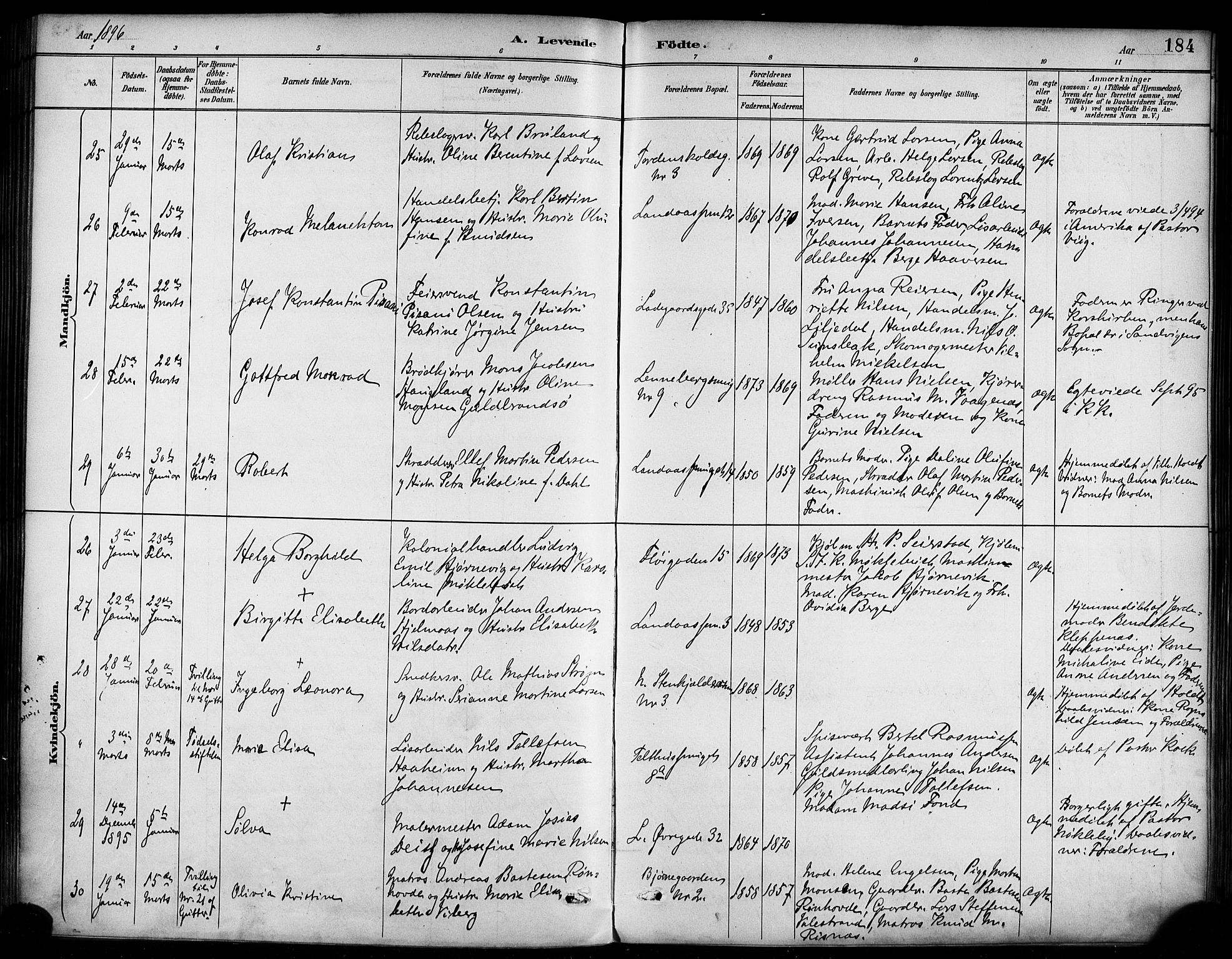 Korskirken sokneprestembete, SAB/A-76101/H/Haa/L0022: Parish register (official) no. B 8, 1889-1899, p. 184