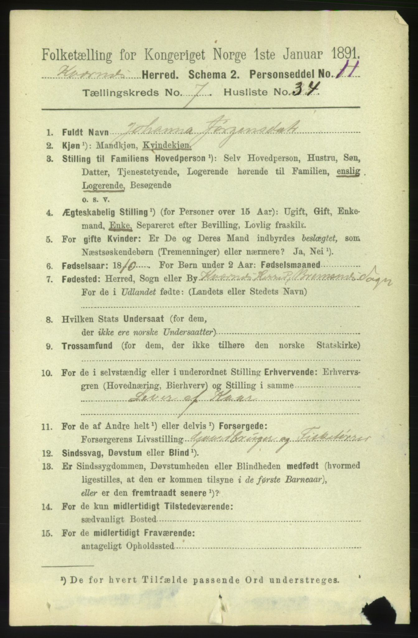 RA, 1891 census for 1553 Kvernes, 1891, p. 3454