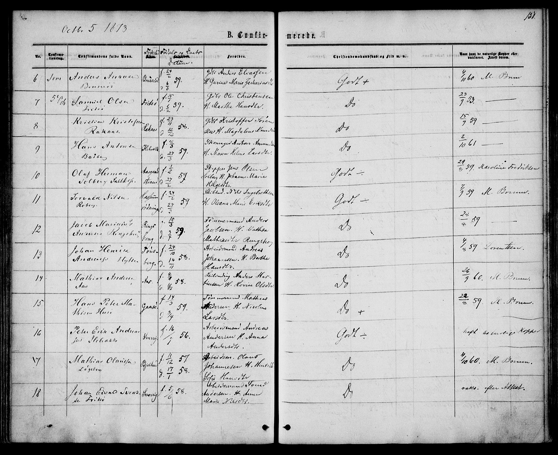 Sem kirkebøker, AV/SAKO-A-5/F/Fa/L0008: Parish register (official) no. I 8, 1866-1873, p. 151