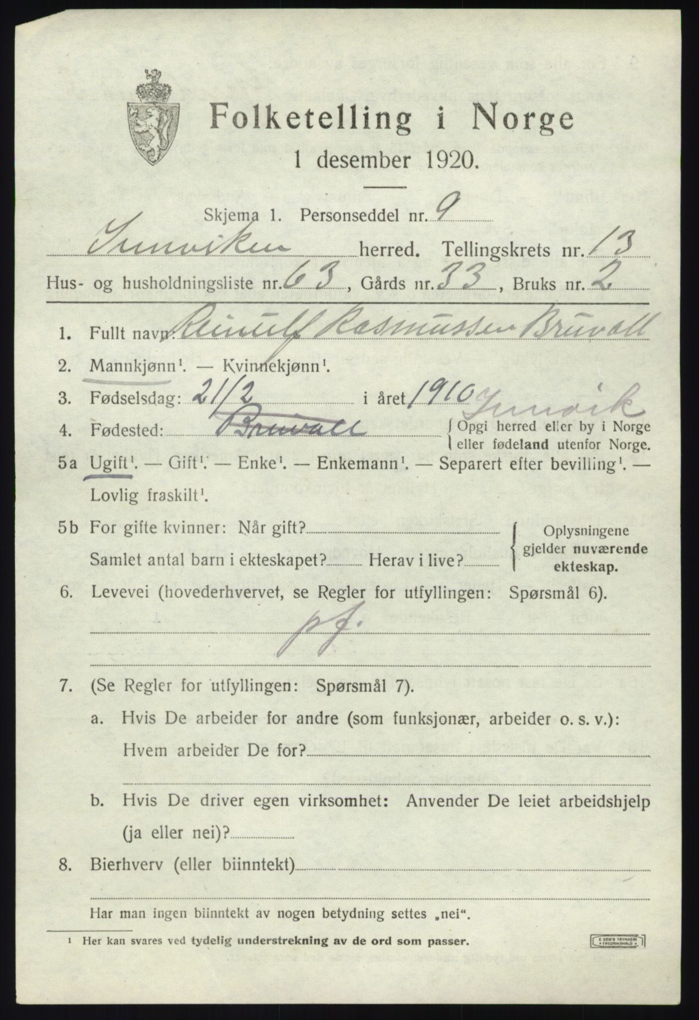 SAB, 1920 census for Innvik, 1920, p. 5787