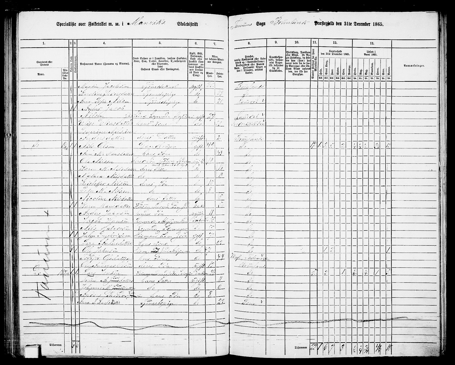 RA, 1865 census for Brunlanes, 1865, p. 130