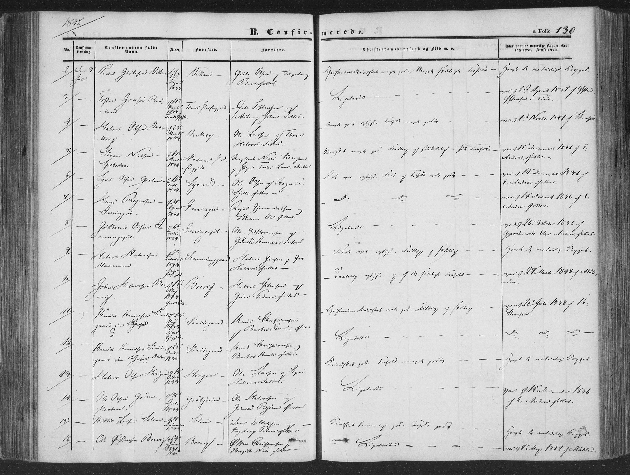 Rollag kirkebøker, SAKO/A-240/F/Fa/L0008: Parish register (official) no. I 8, 1847-1860, p. 130