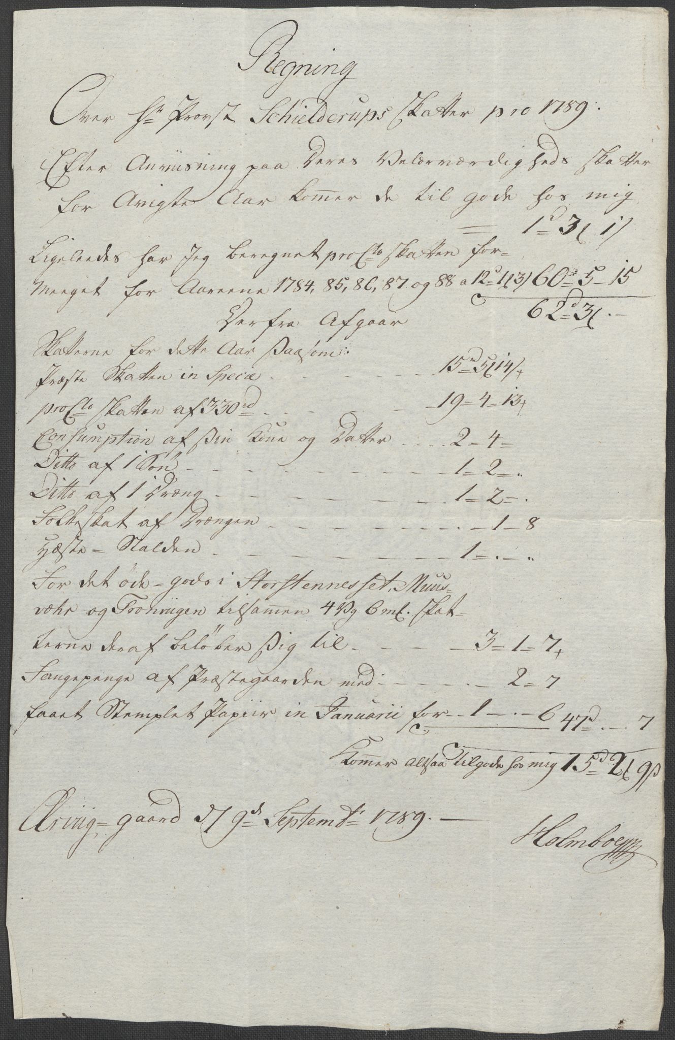 Rentekammeret inntil 1814, Reviderte regnskaper, Mindre regnskaper, AV/RA-EA-4068/Rf/Rfe/L0042:  Senja og Troms fogderi, 1789, p. 382