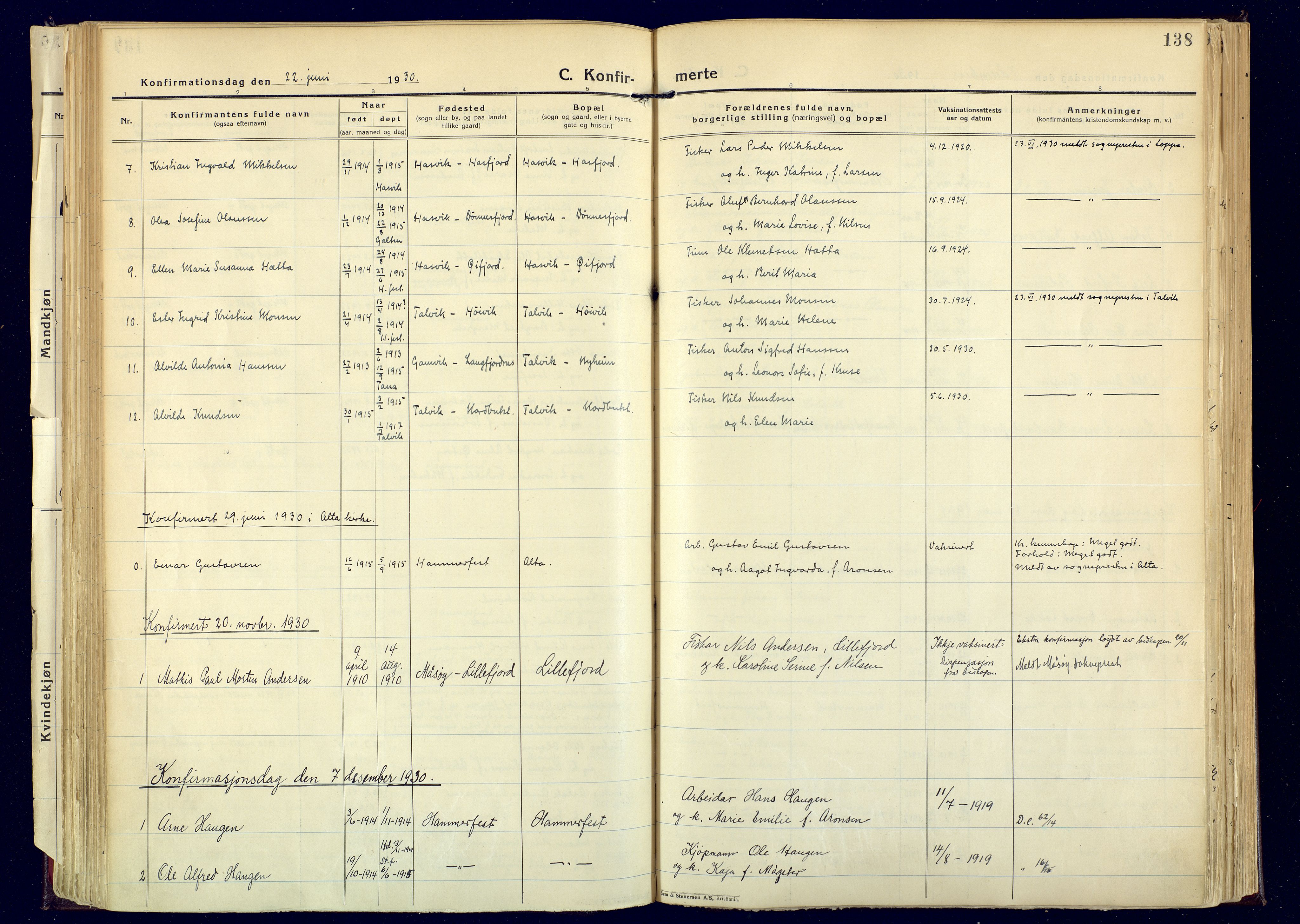 Hammerfest sokneprestkontor, SATØ/S-1347: Parish register (official) no. 17, 1923-1933, p. 138