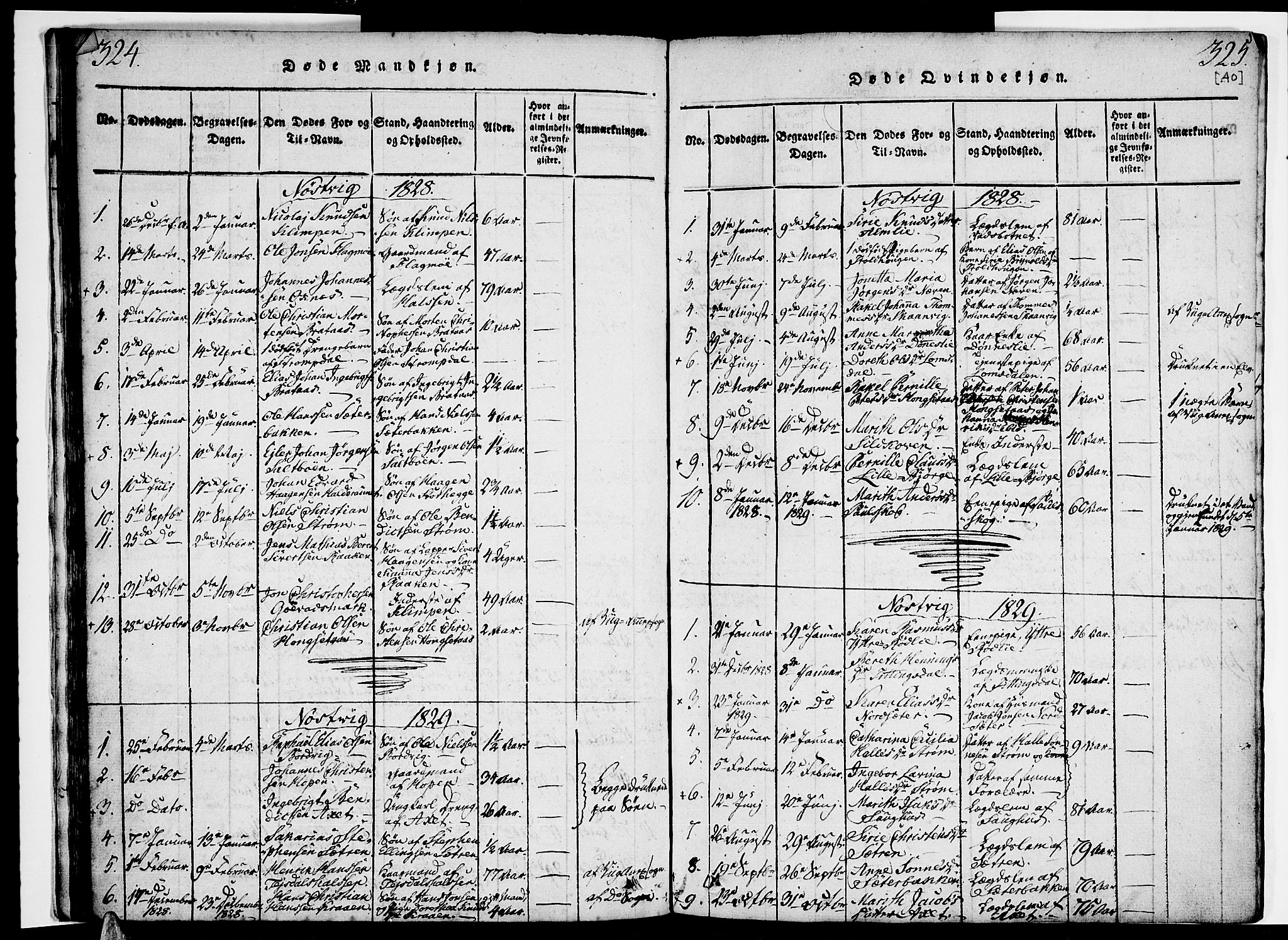 Ministerialprotokoller, klokkerbøker og fødselsregistre - Nordland, SAT/A-1459/814/L0223: Parish register (official) no. 814A04, 1820-1833, p. 324-325