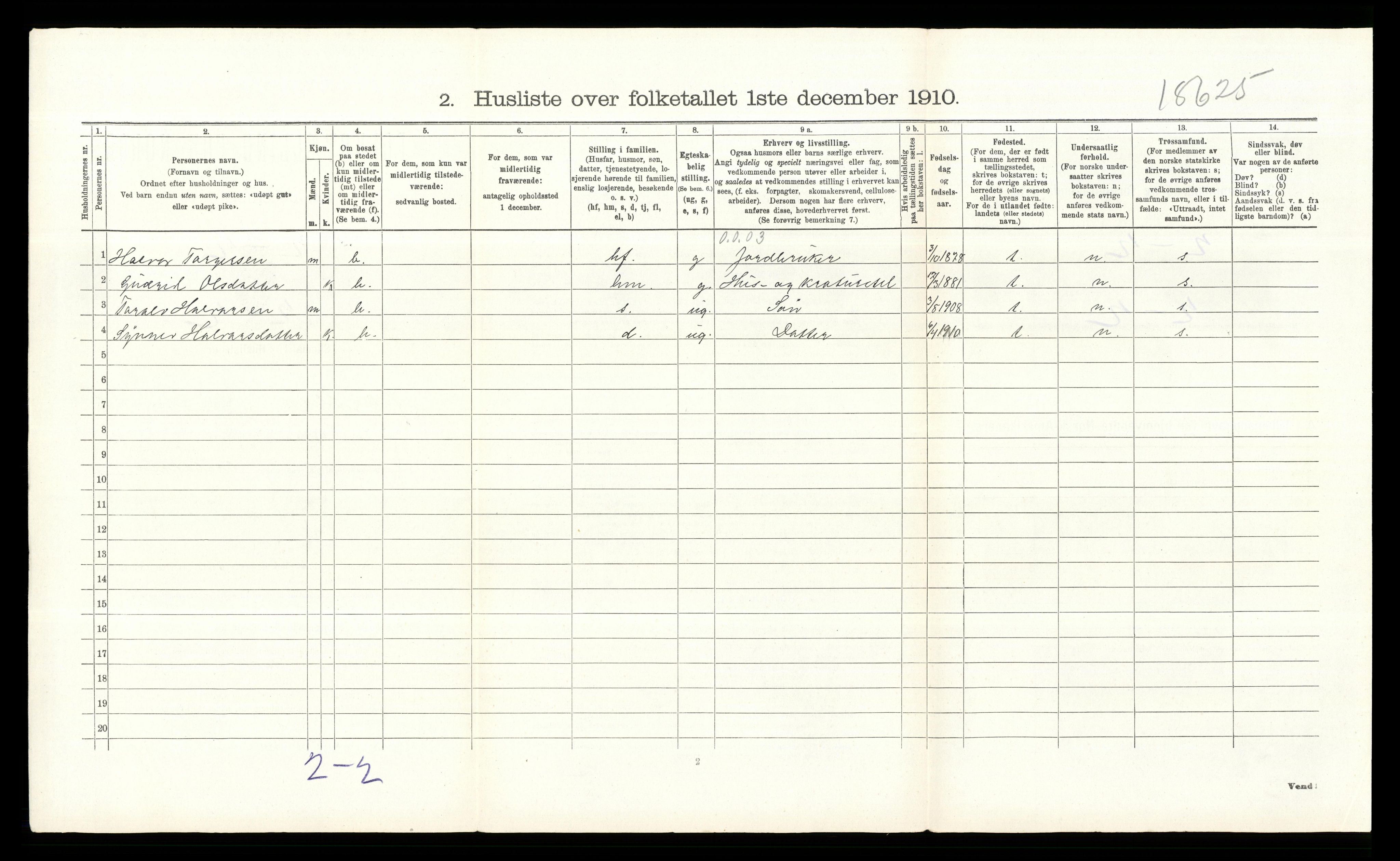 RA, 1910 census for Øystre Slidre, 1910, p. 165