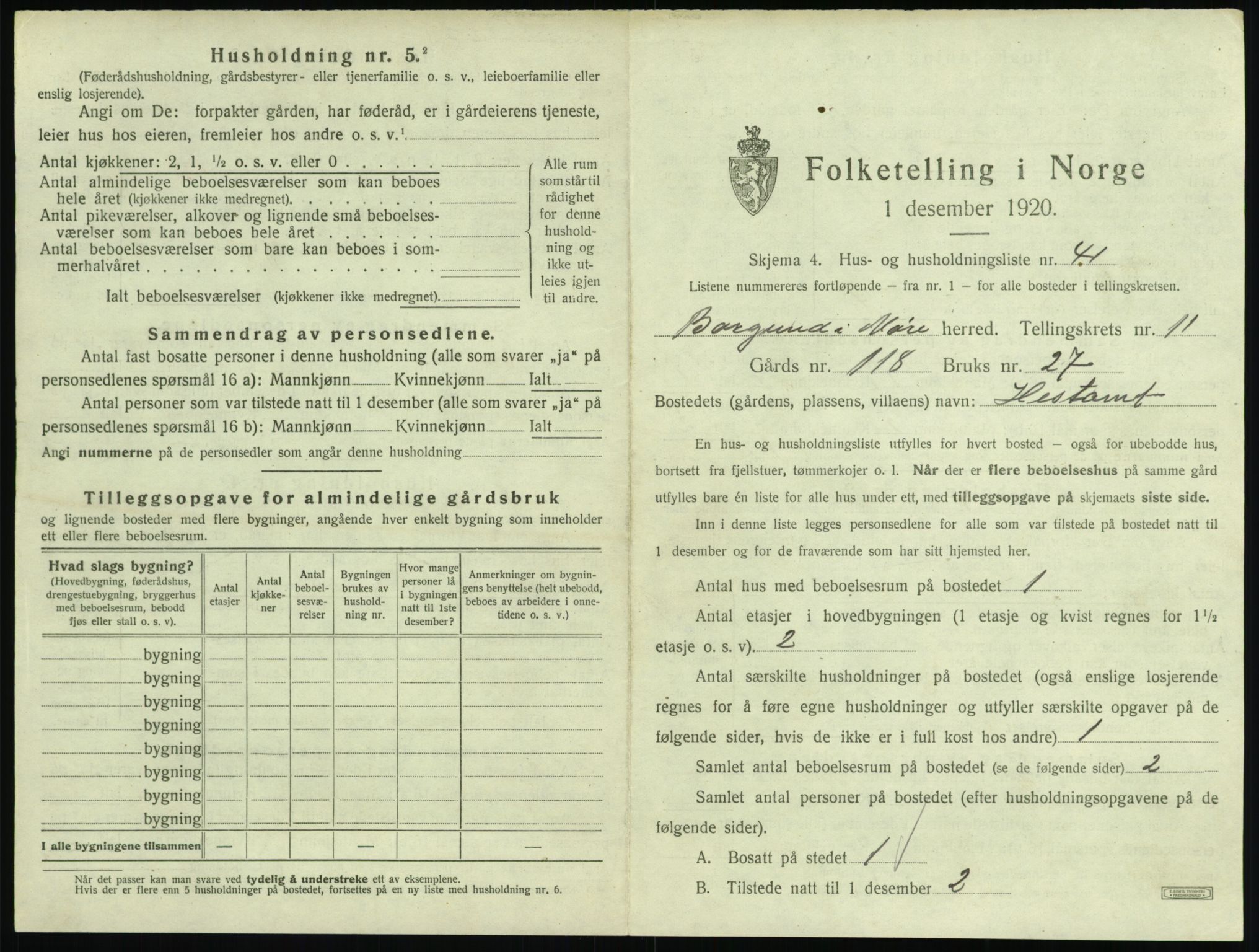 SAT, 1920 census for Borgund, 1920, p. 1198