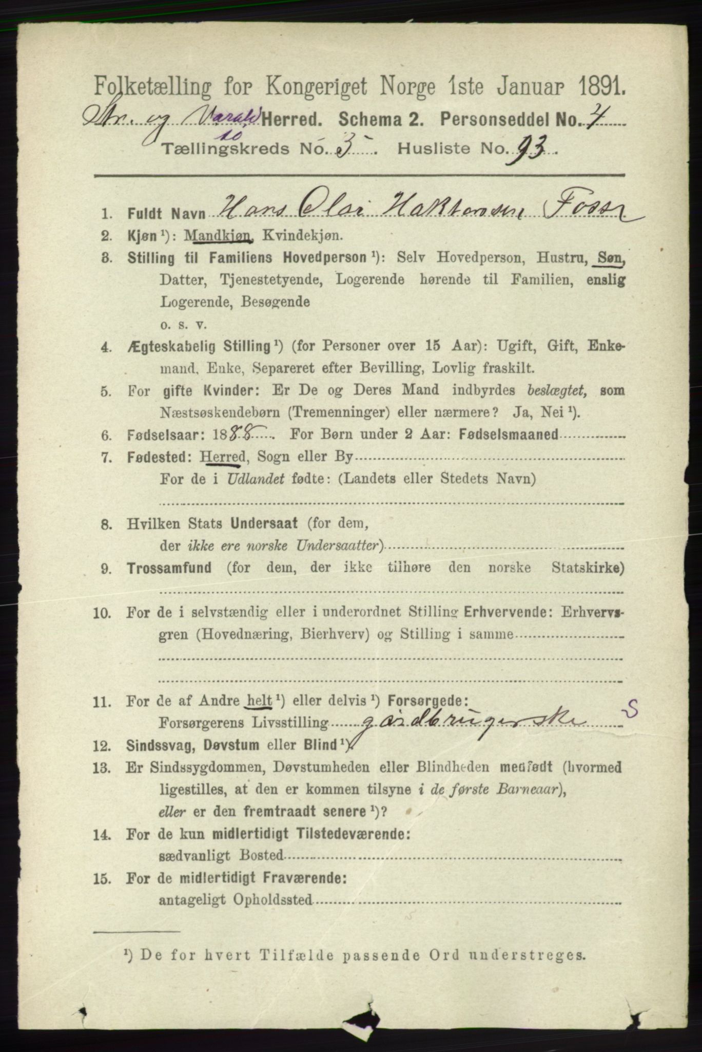 RA, 1891 census for 1226 Strandebarm og Varaldsøy, 1891, p. 2400