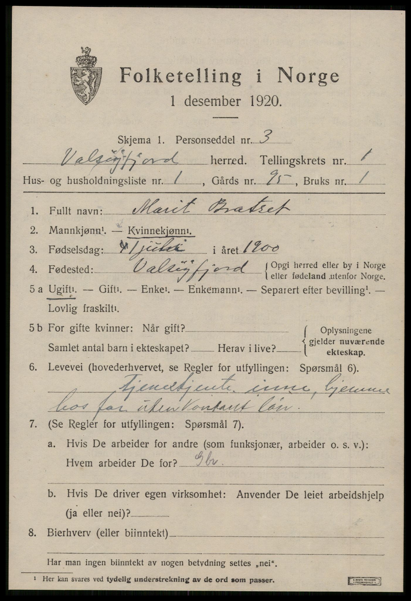 SAT, 1920 census for Valsøyfjord, 1920, p. 451