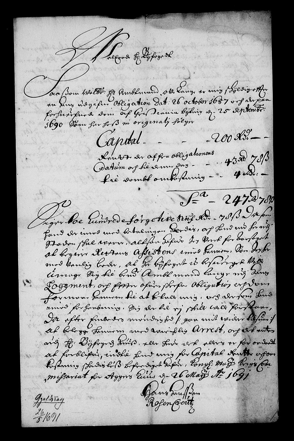 Stattholderembetet 1572-1771, RA/EA-2870/Af/L0004: Avskrifter av vedlegg til originale supplikker, nummerert i samsvar med supplikkbøkene, 1691-1694, p. 66