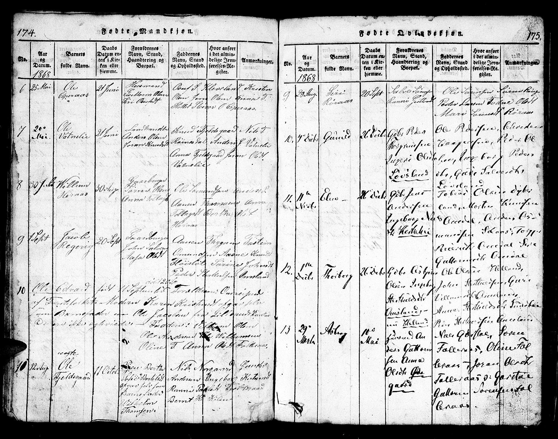 Bjelland sokneprestkontor, AV/SAK-1111-0005/F/Fb/Fbb/L0003: Parish register (copy) no. B 3, 1816-1868, p. 174-175