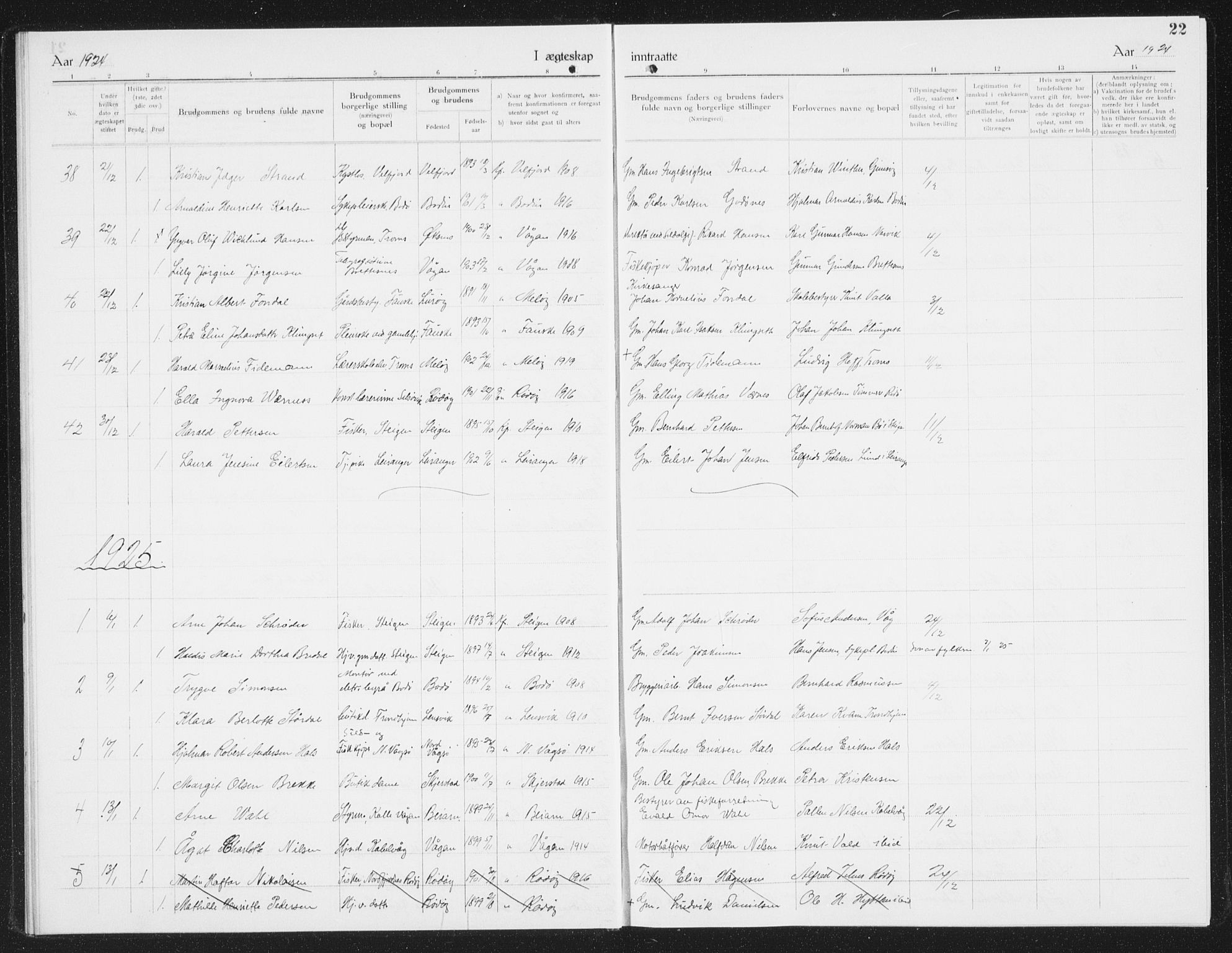 Ministerialprotokoller, klokkerbøker og fødselsregistre - Nordland, AV/SAT-A-1459/801/L0036: Parish register (copy) no. 801C11, 1920-1934, p. 22