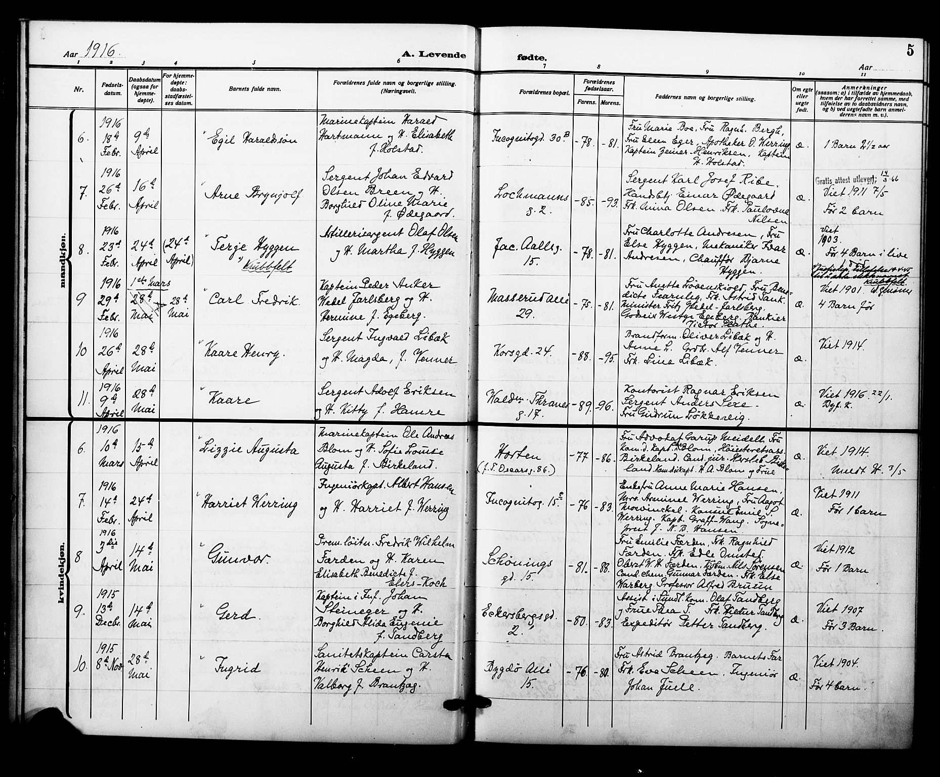 Garnisonsmenigheten Kirkebøker, AV/SAO-A-10846/F/Fa/L0015: Parish register (official) no. 15, 1915-1921, p. 5
