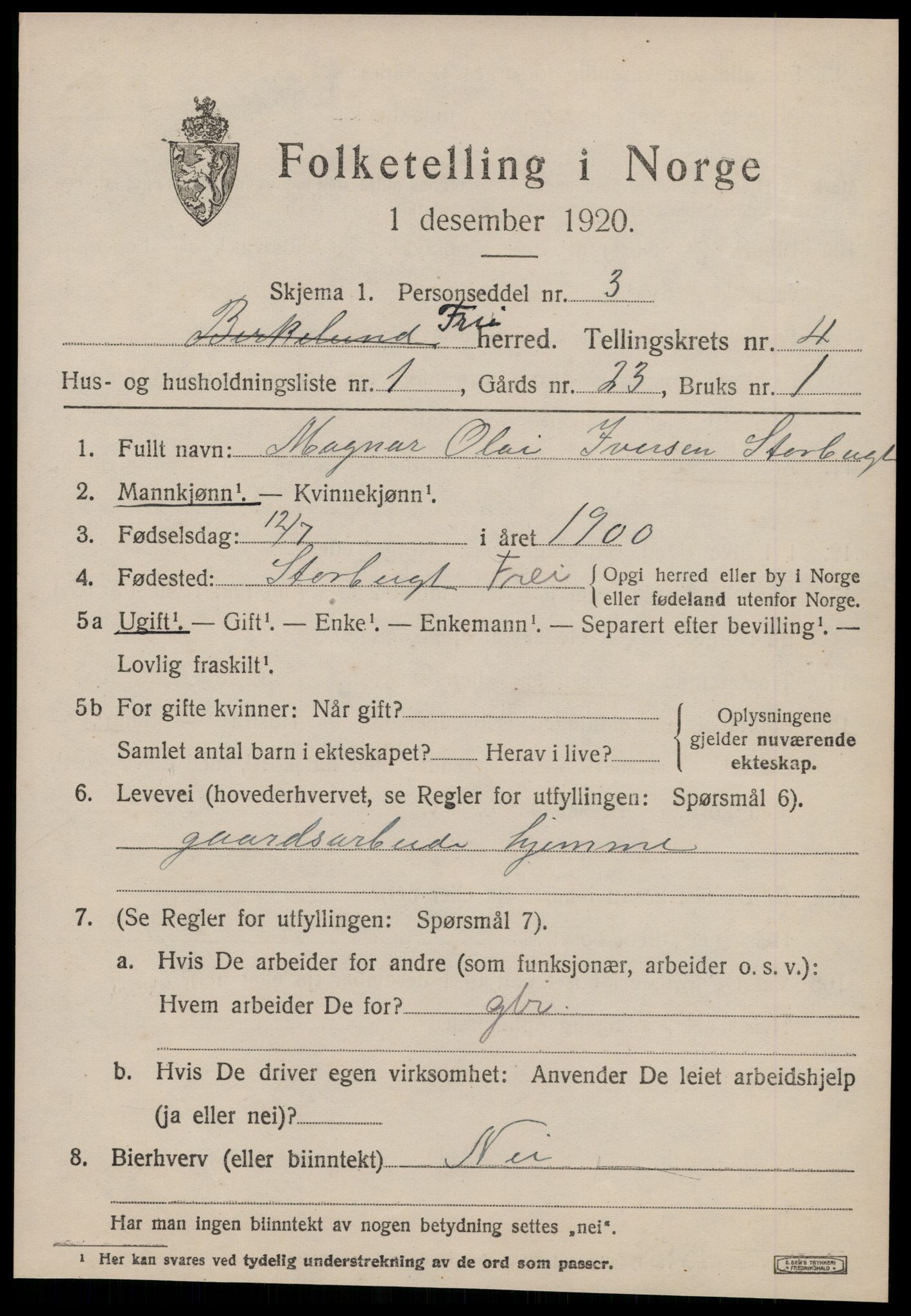 SAT, 1920 census for Frei, 1920, p. 2075