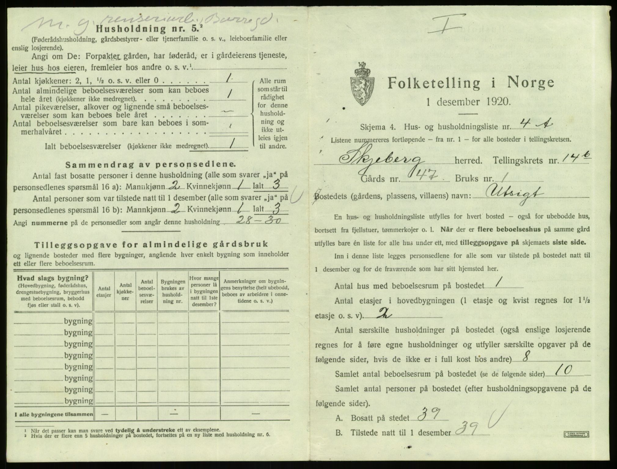 SAO, 1920 census for Skjeberg, 1920, p. 2003