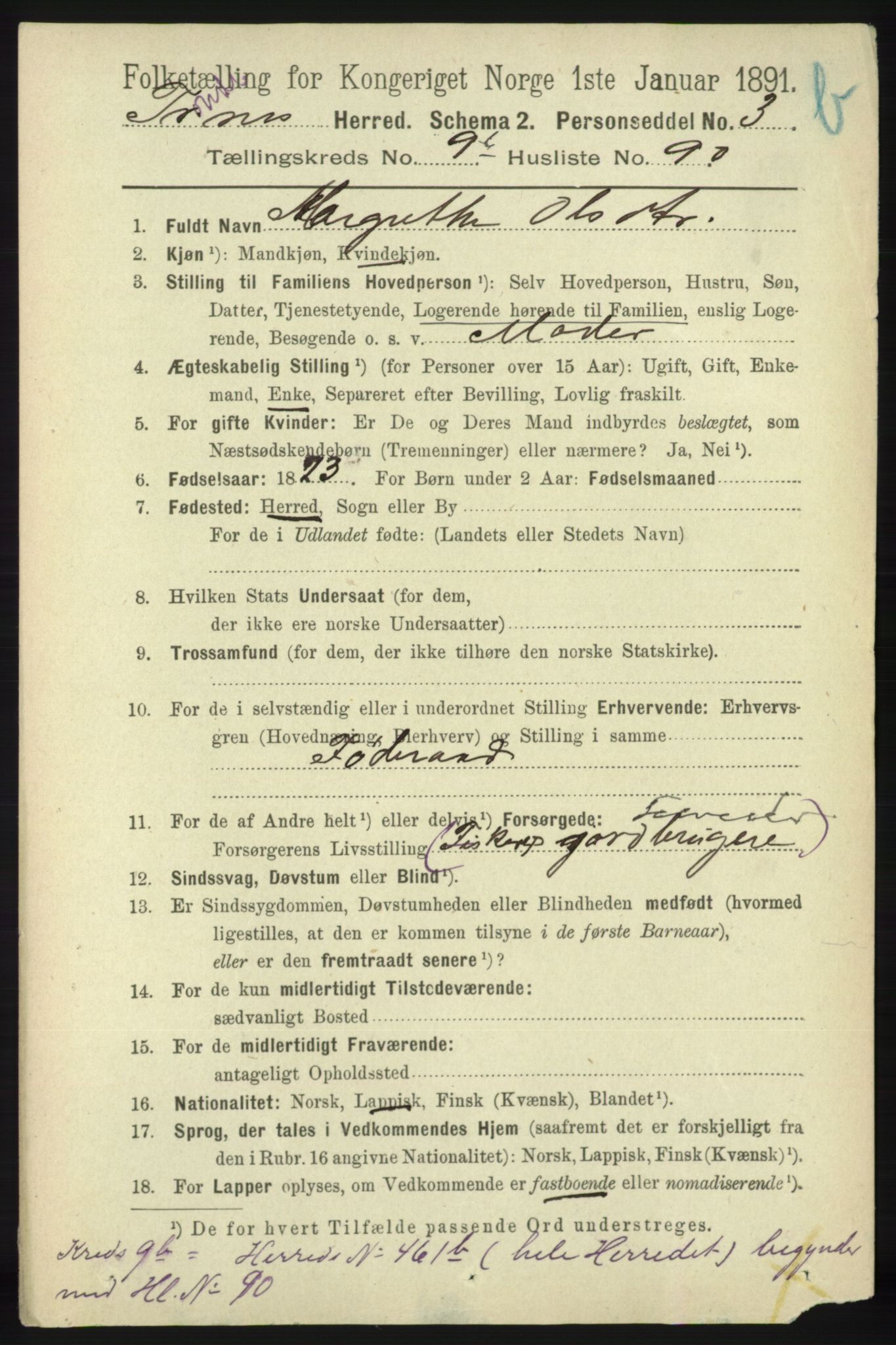 RA, 1891 census for 1914 Trondenes, 1891, p. 7212