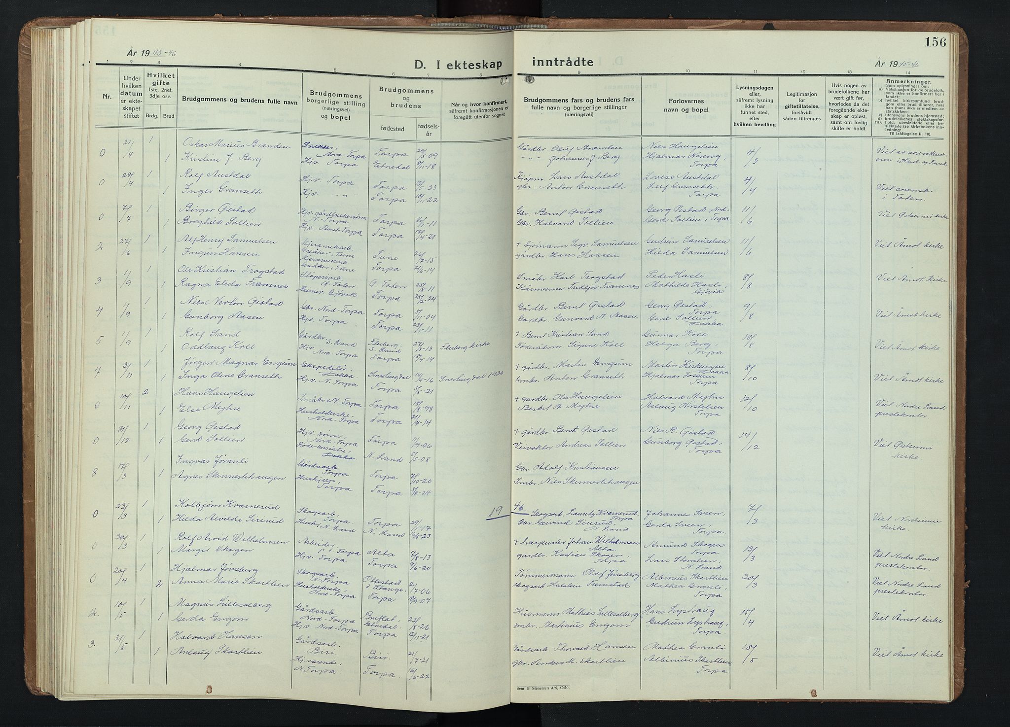 Nordre Land prestekontor, AV/SAH-PREST-124/H/Ha/Hab/L0004: Parish register (copy) no. 4, 1935-1954, p. 156