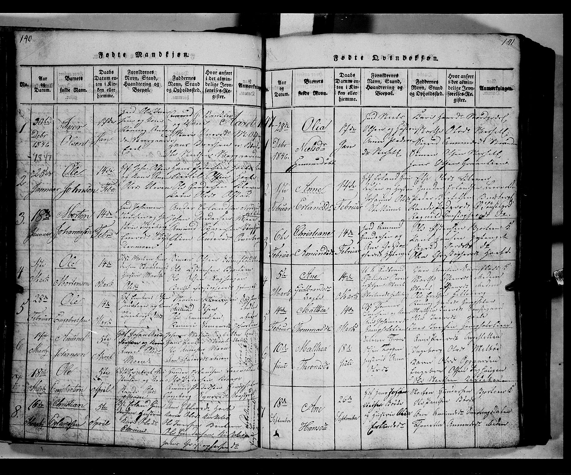 Gausdal prestekontor, SAH/PREST-090/H/Ha/Hab/L0002: Parish register (copy) no. 2, 1818-1874, p. 140-141