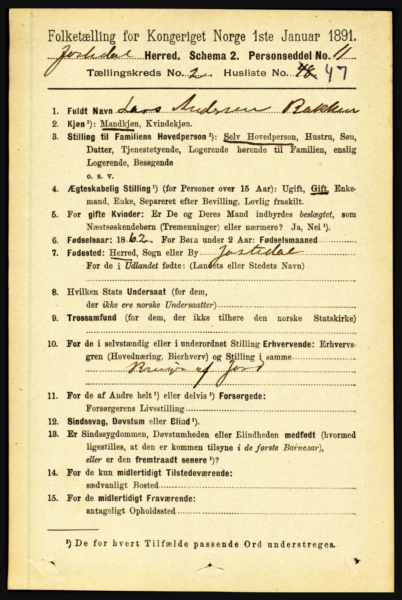 RA, 1891 census for 1427 Jostedal, 1891, p. 860